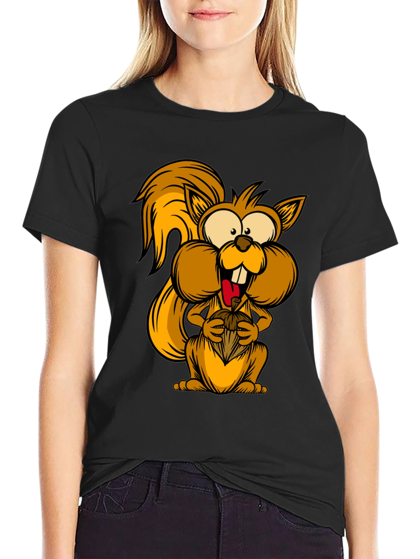 Funny Squirrel Graphic Tee - Black Cotton T-Shirt