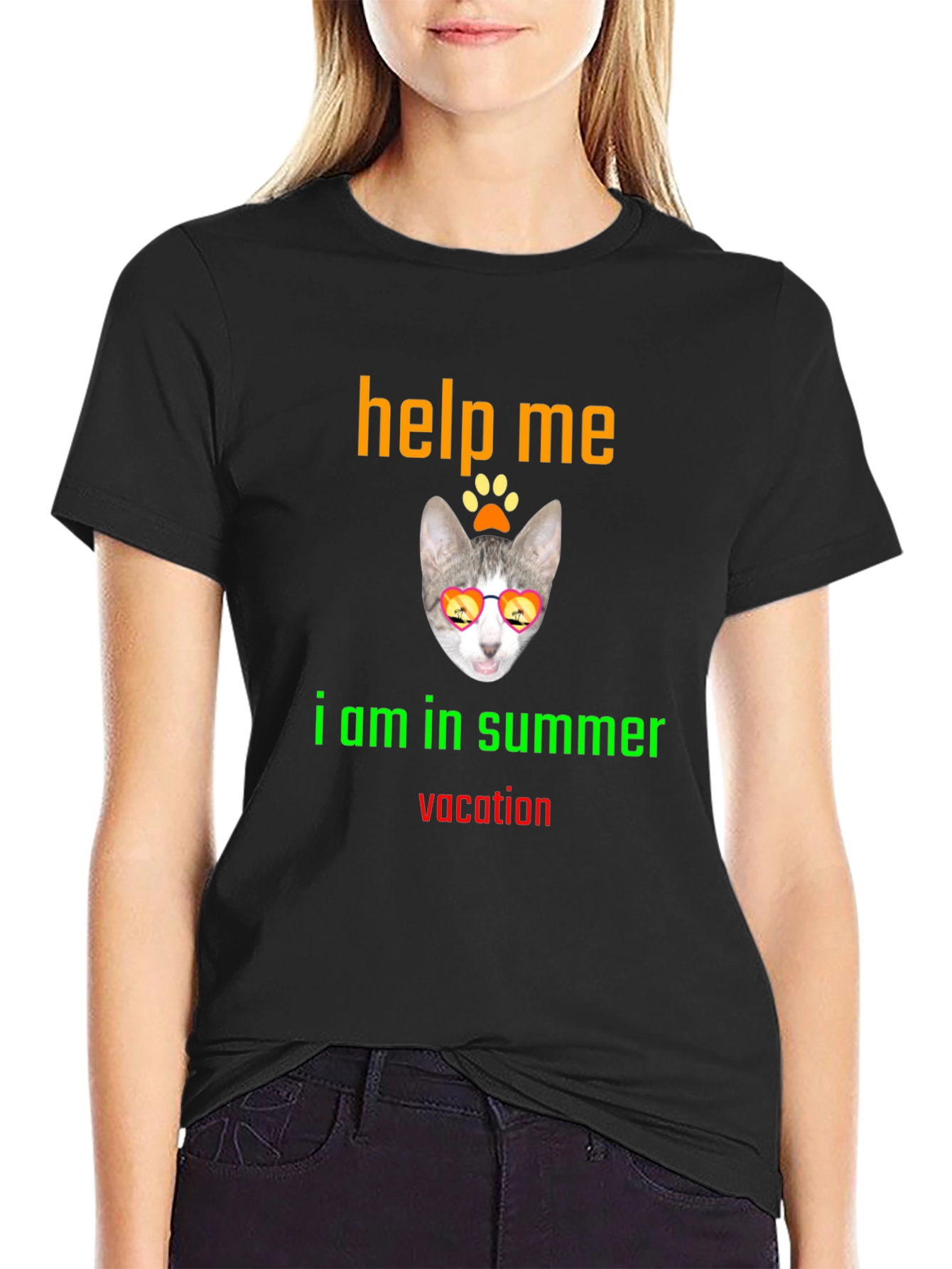 Help Me Summer Vacation Tee - Cat Sunglasses T-Shirt
