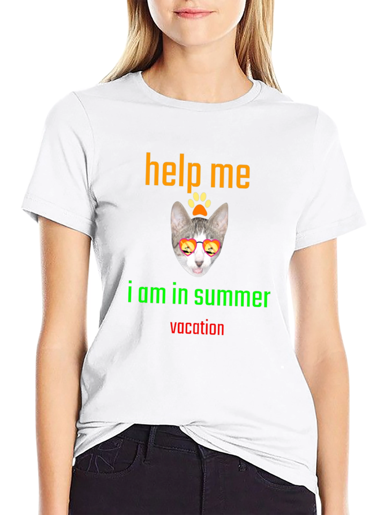 Help Me Summer Vacation Tee - Cat Sunglasses T-Shirt