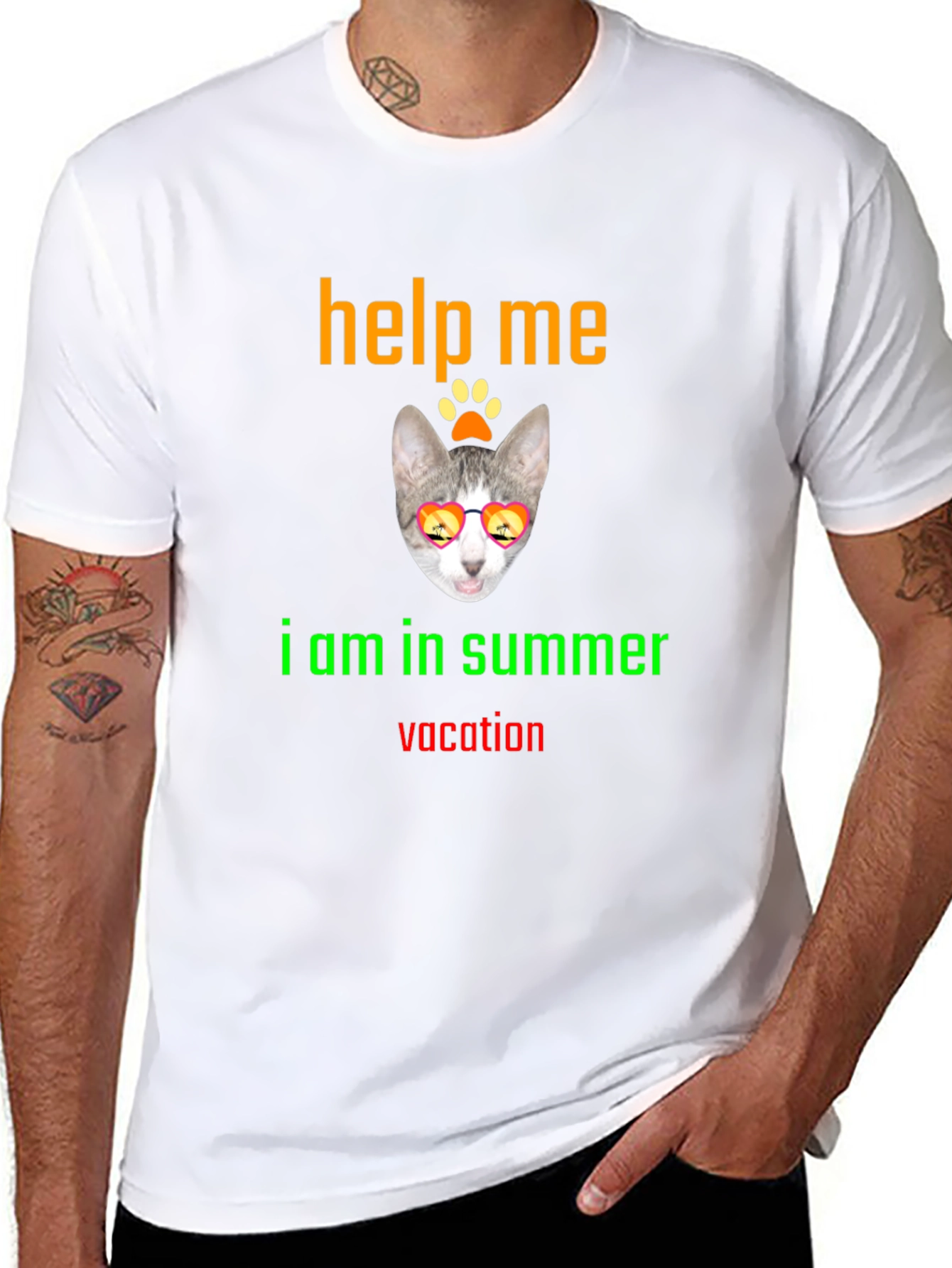 Help Me Summer Vacation Tee - Cat Sunglasses T-Shirt