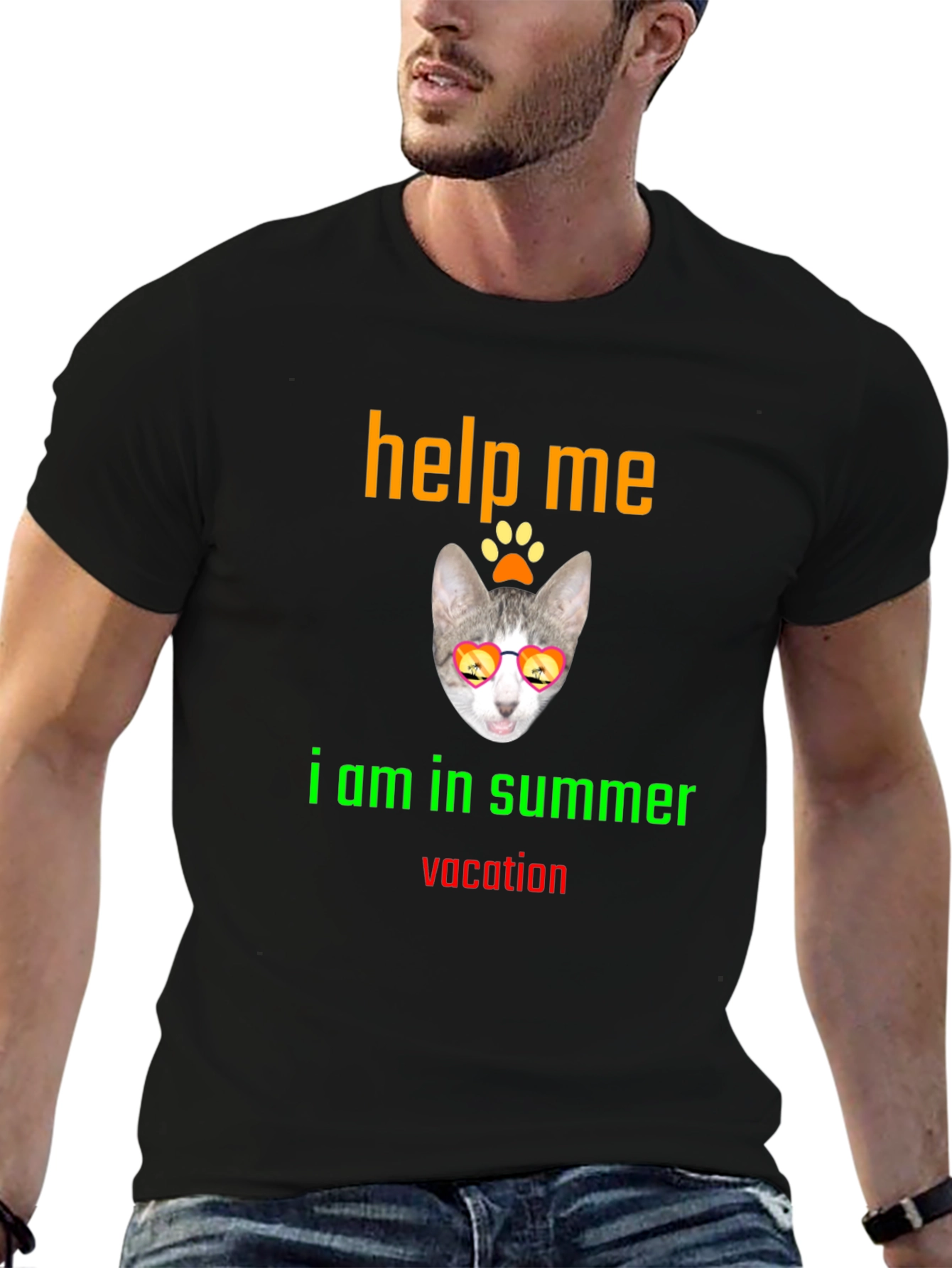 Help Me Summer Vacation Tee - Cat Sunglasses T-Shirt