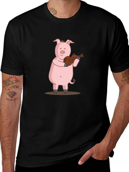 Pig Playing Guitar Graphic Tee - Black