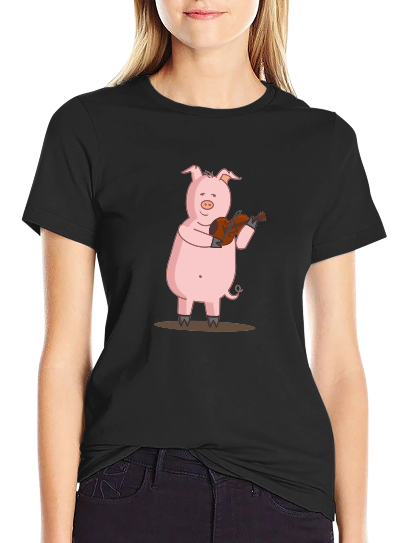 Pig Playing Guitar Graphic Tee - Black