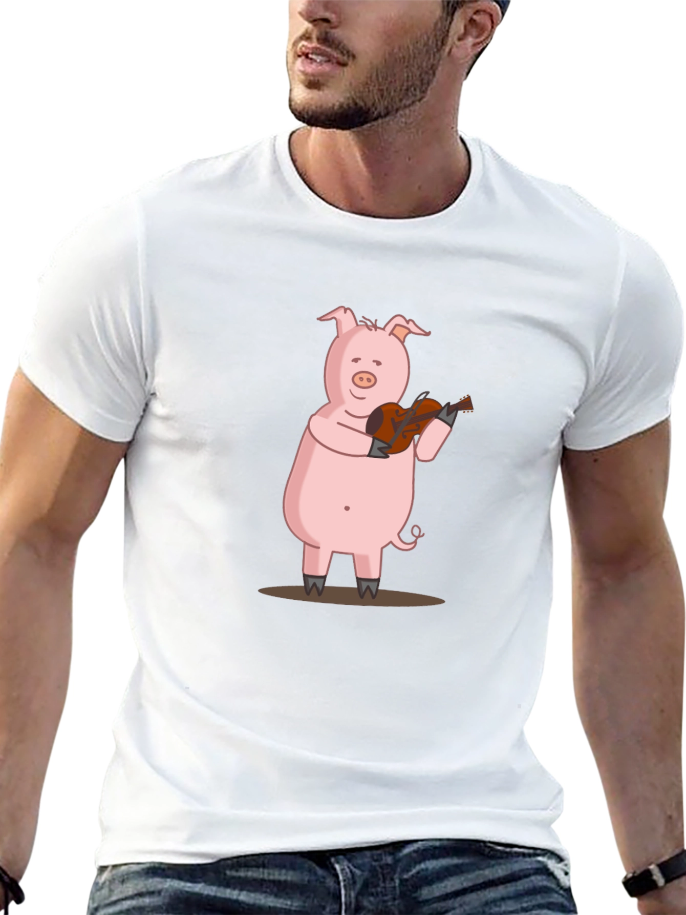 Pig Playing Guitar Graphic Tee - Black