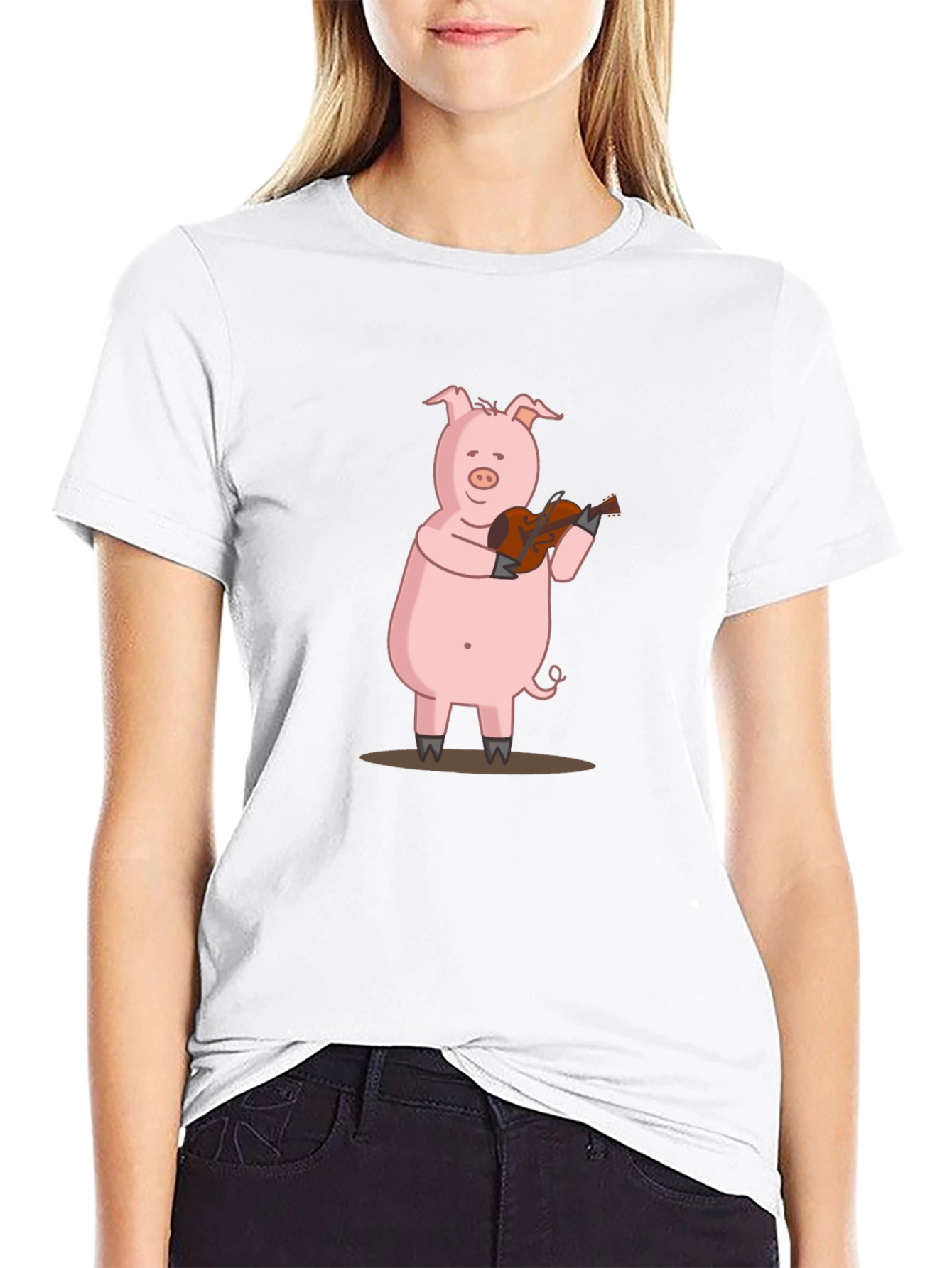 Pig Playing Guitar Graphic Tee - Black