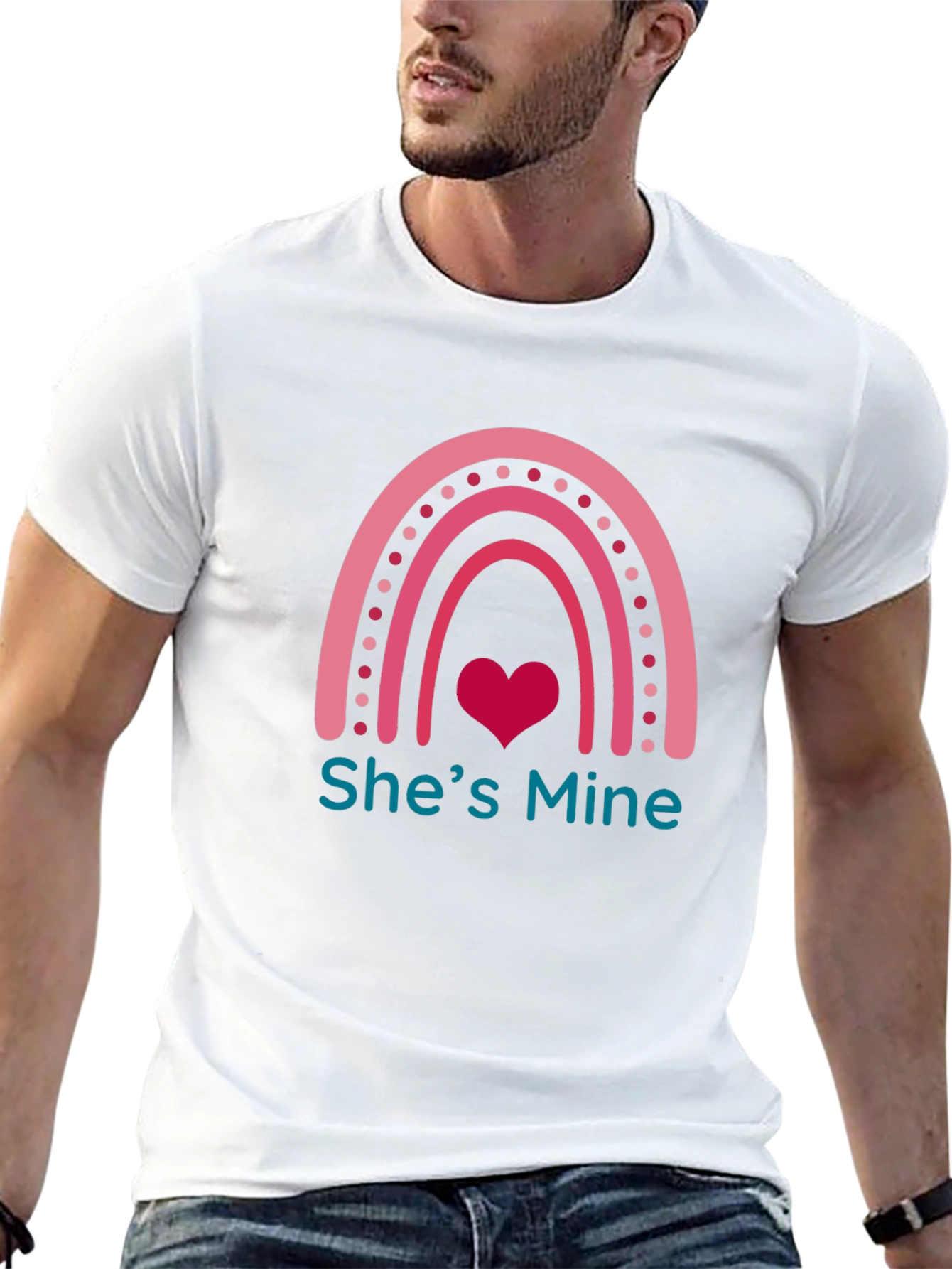 Shes Mine Graphic Tee - Romantic Rainbow Heart