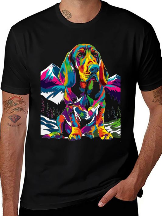 Vibrant Dog Graphic Tee - Colorful Basset Hound T-Shirt