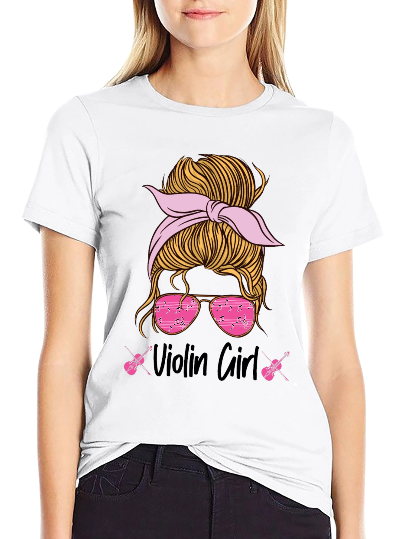 Violin Girl Messy Bun T-Shirt Music Lover Tee
