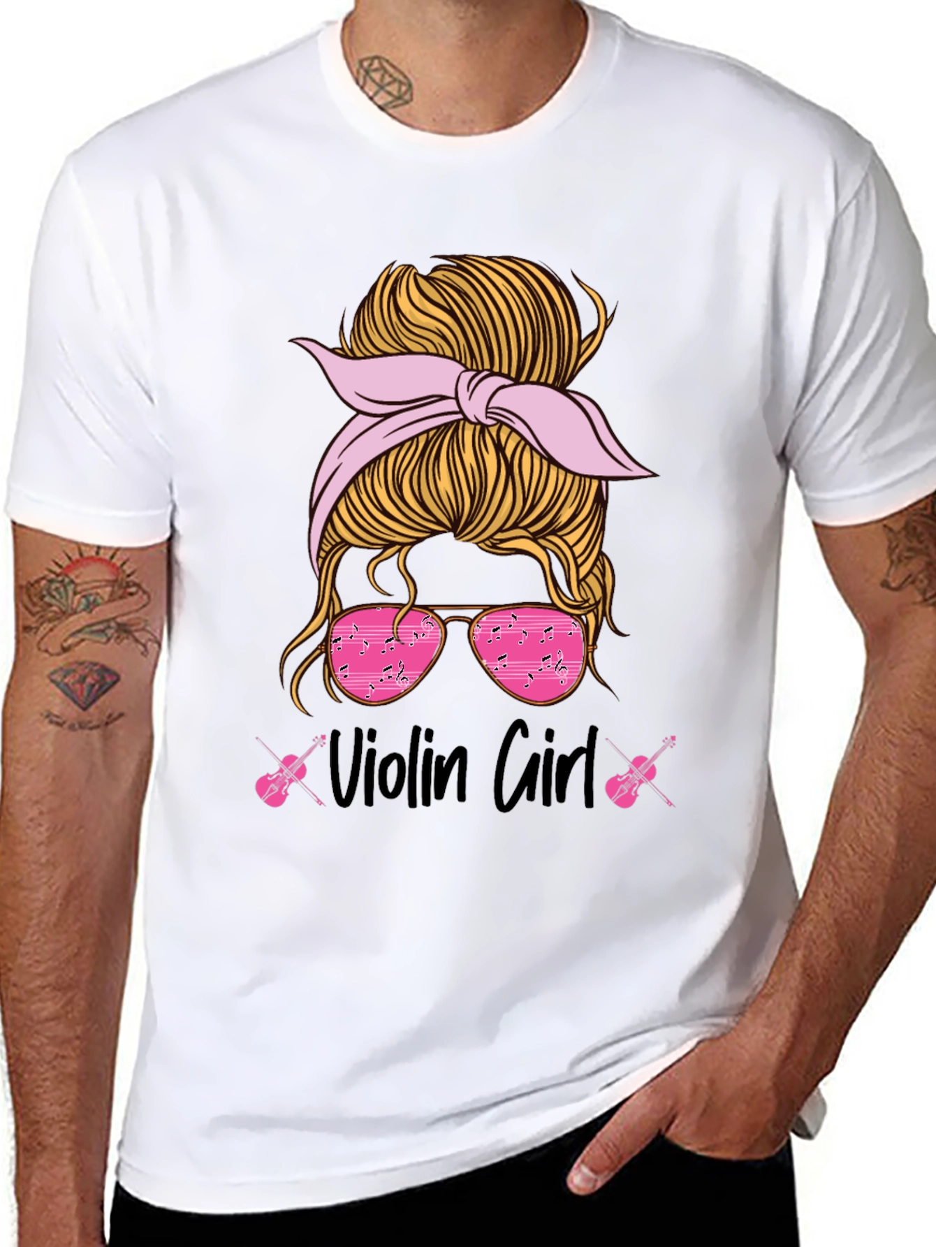 Violin Girl Messy Bun T-Shirt Music Lover Tee