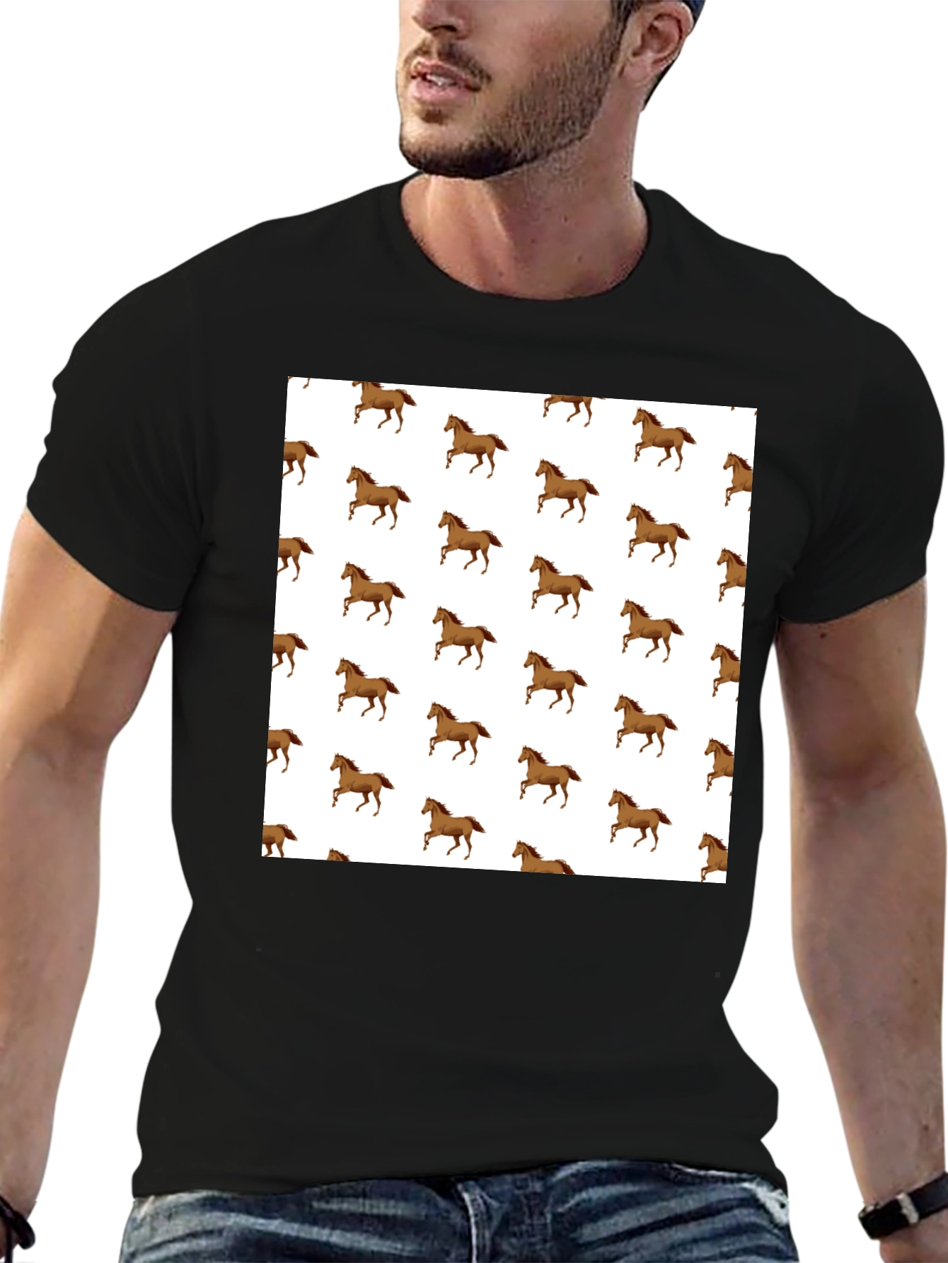 Horse Pattern T-Shirt - Classic Black Tee