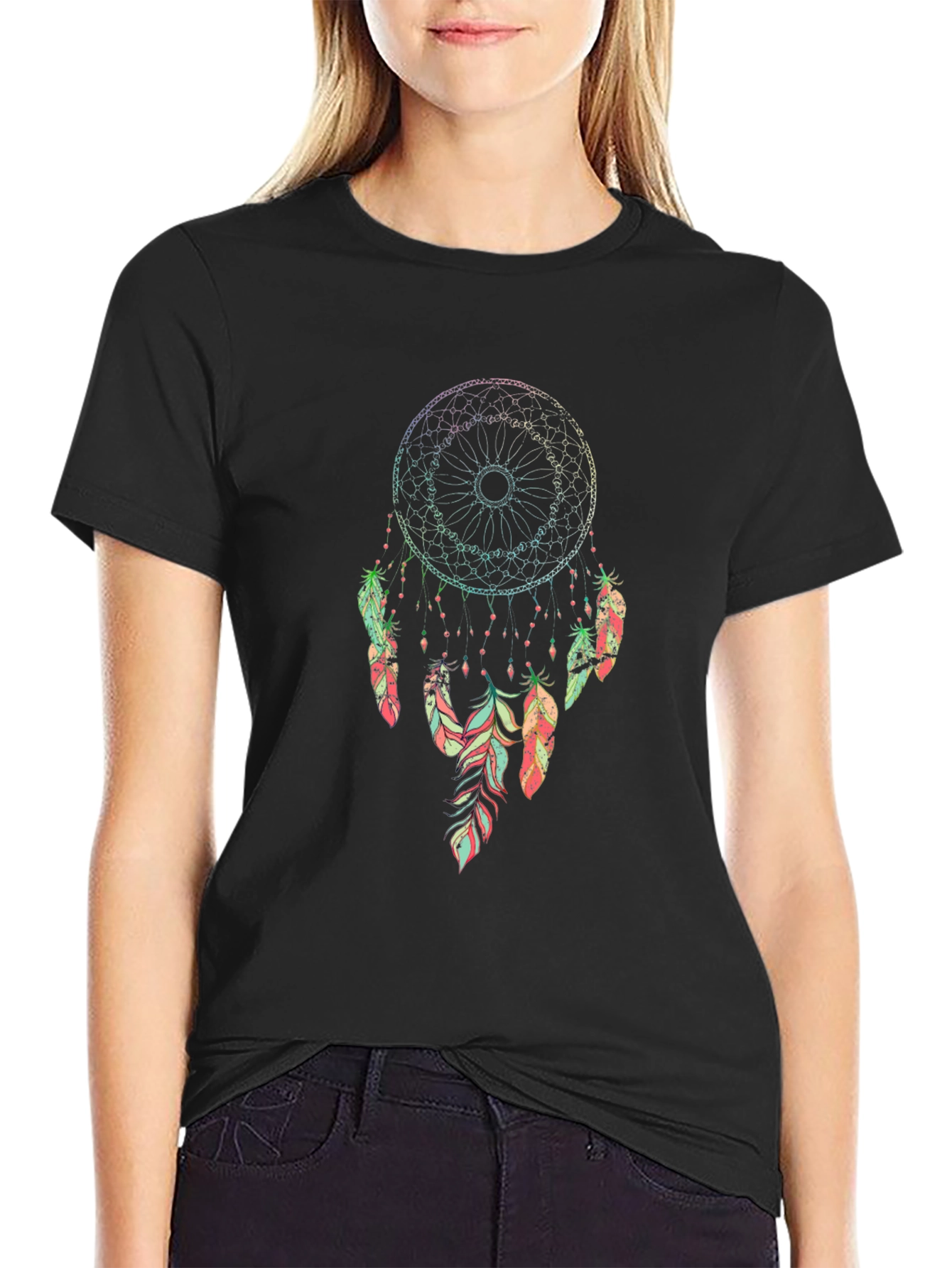 Dreamcatcher Graphic Tee - Bohemian Style Black T-Shirt