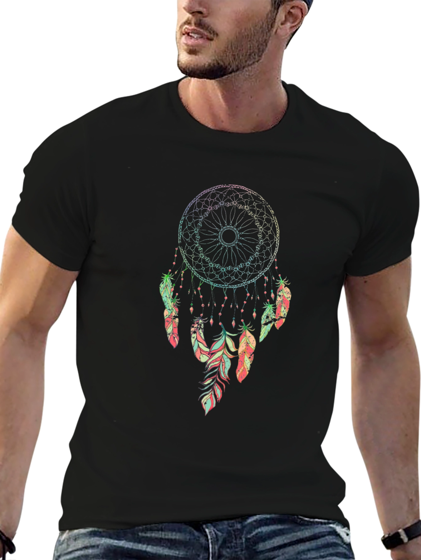 Dreamcatcher Graphic Tee - Bohemian Style Black T-Shirt