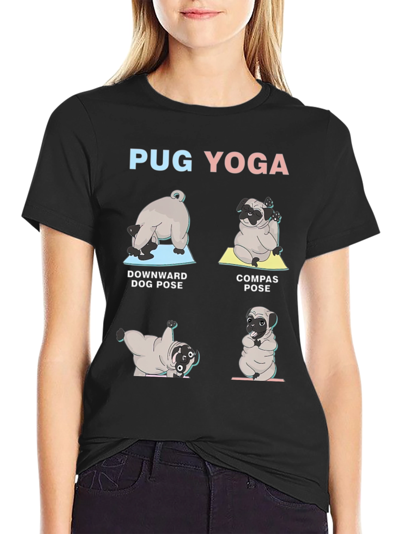 Pug Yoga T-Shirt - Downward Dog Compass Pose