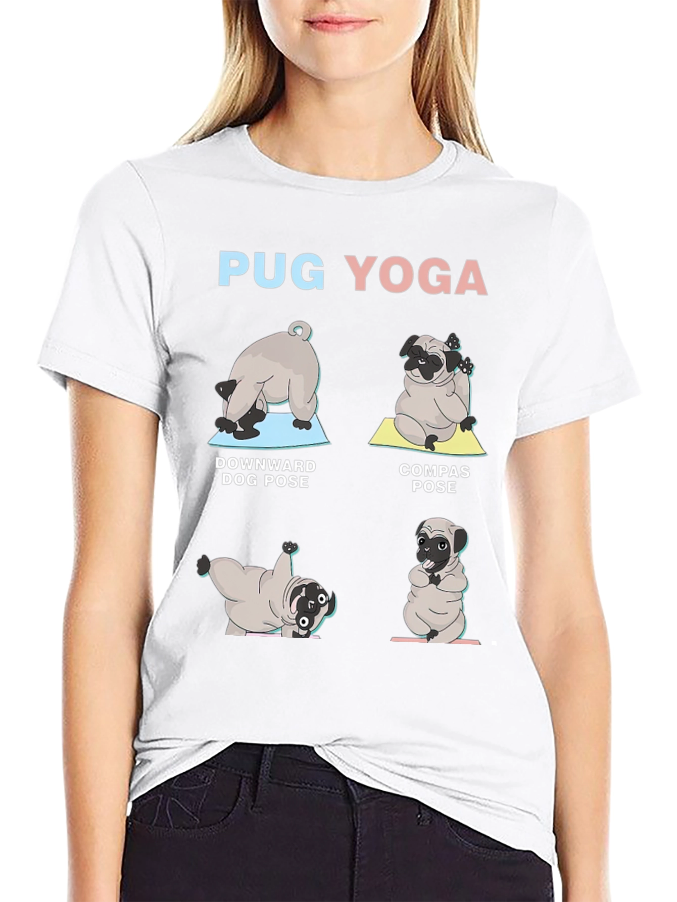 Pug Yoga T-Shirt - Downward Dog Compass Pose