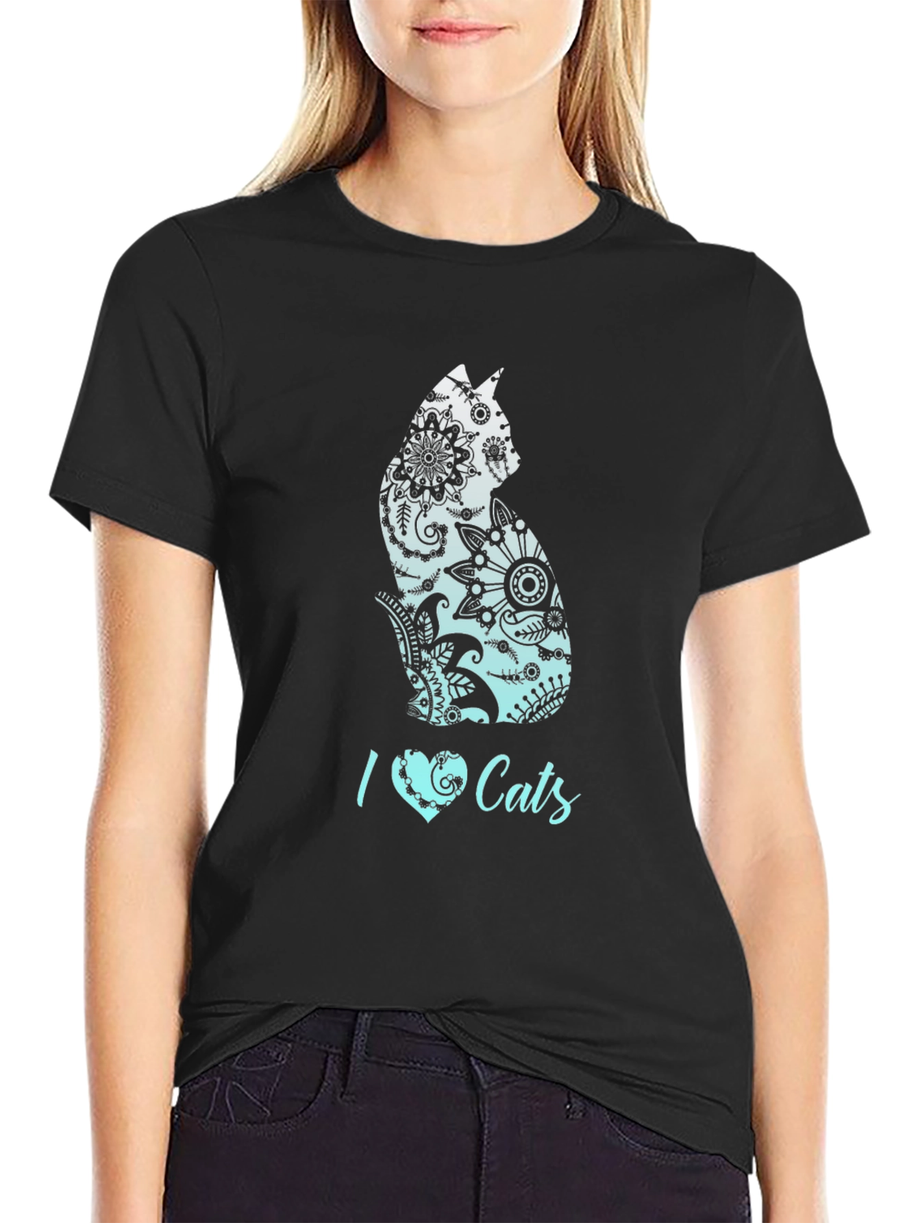 I Heart Cats Black Graphic T-Shirt