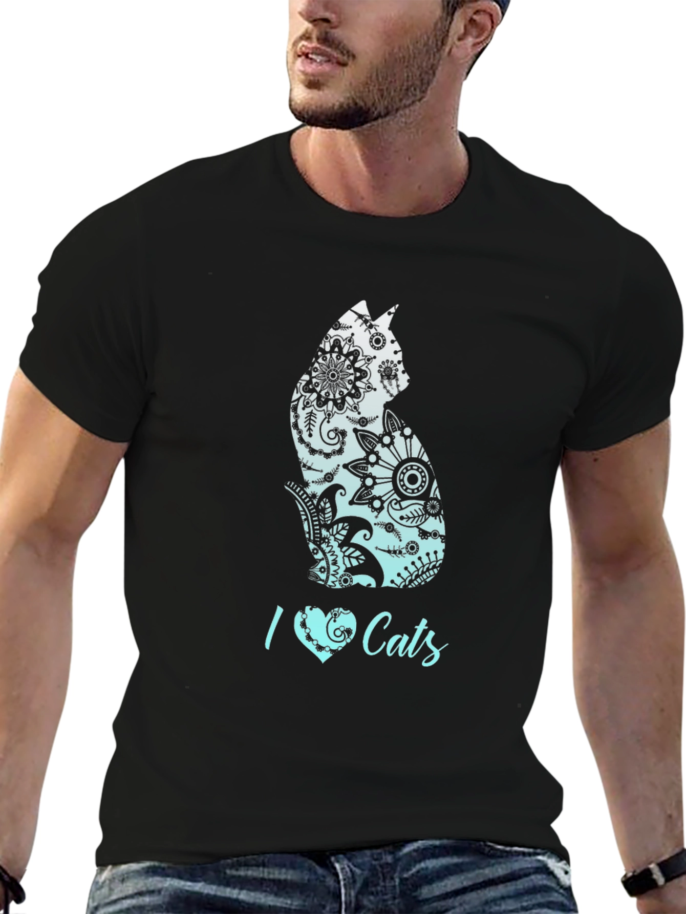 I Heart Cats Black Graphic T-Shirt