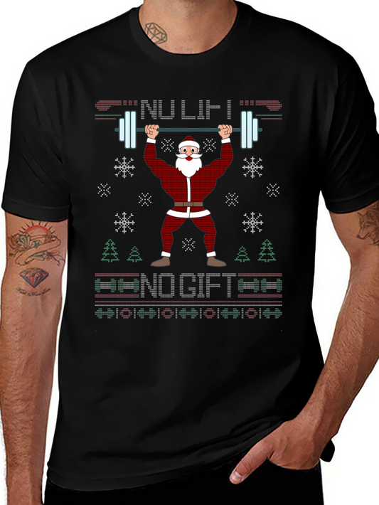 Funny Santa Weightlifting Ugly Christmas Sweater T-Shirt