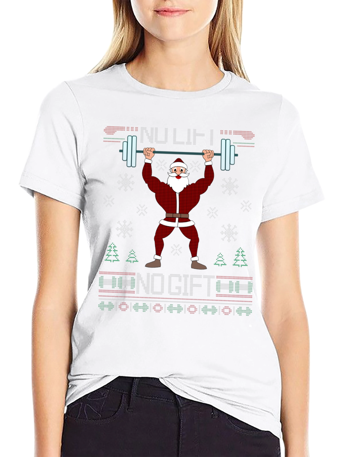 Funny Santa Weightlifting Ugly Christmas Sweater T-Shirt