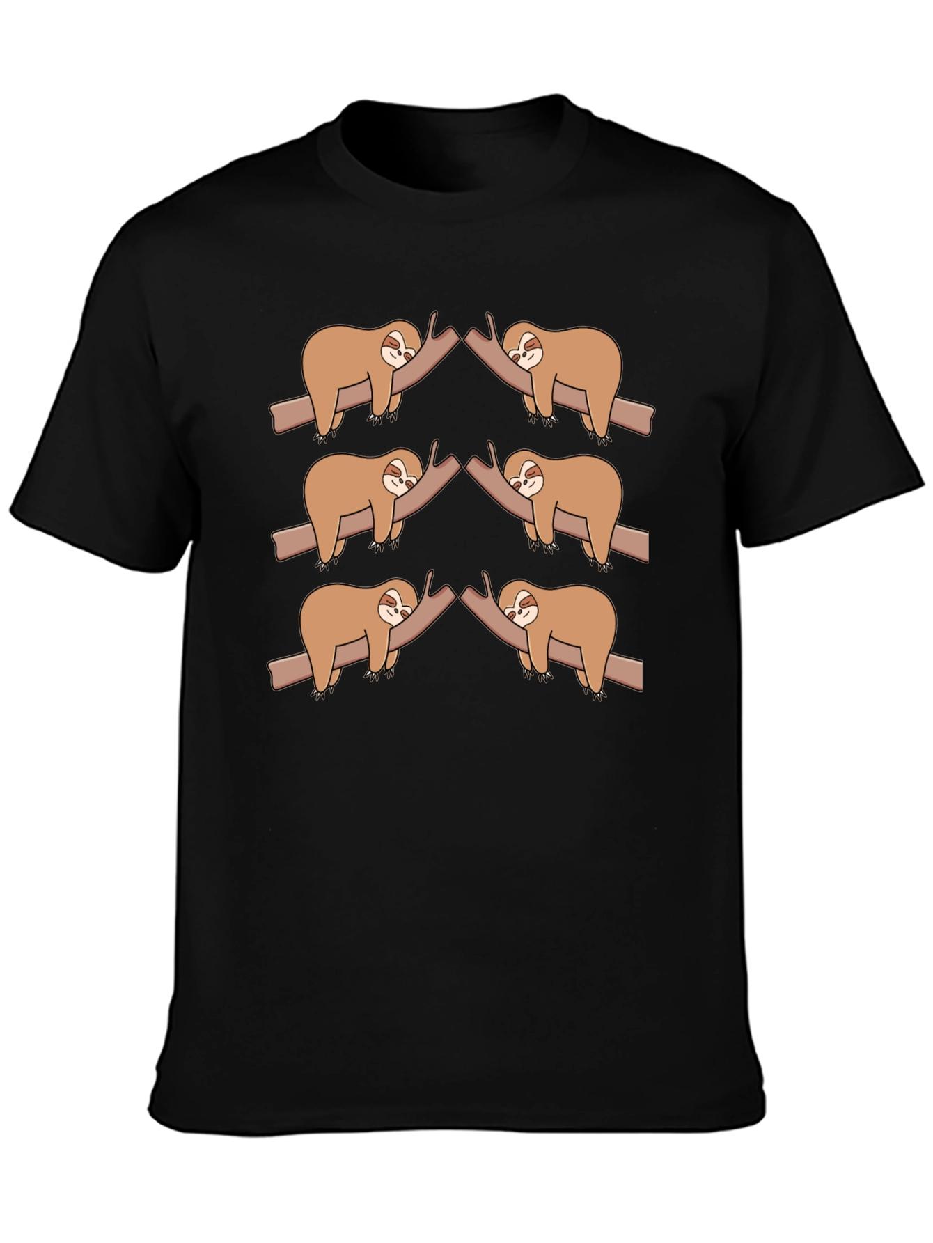 Sloth on Branch Black T-Shirt - Cute Animal Tee