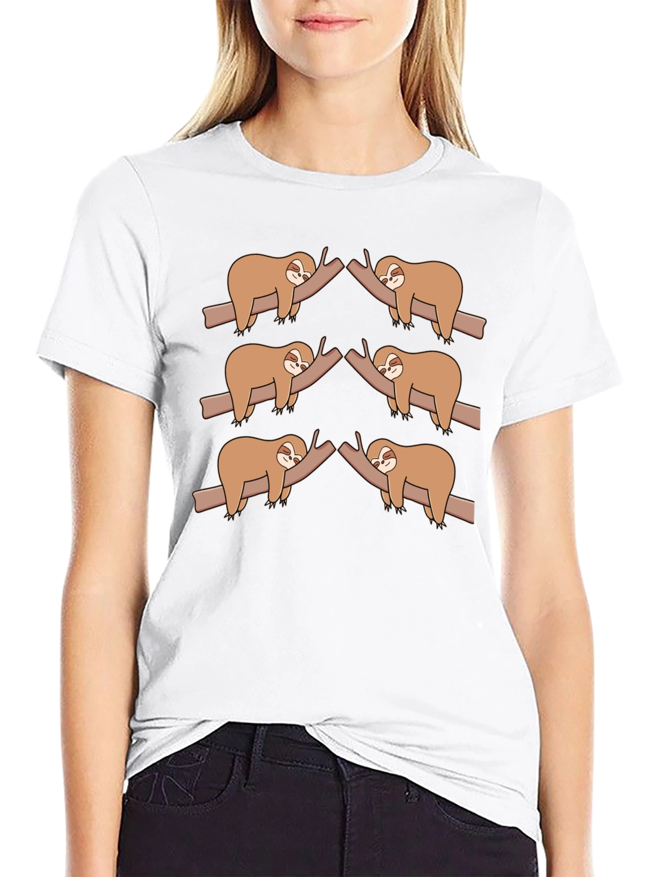 Sloth on Branch Black T-Shirt - Cute Animal Tee