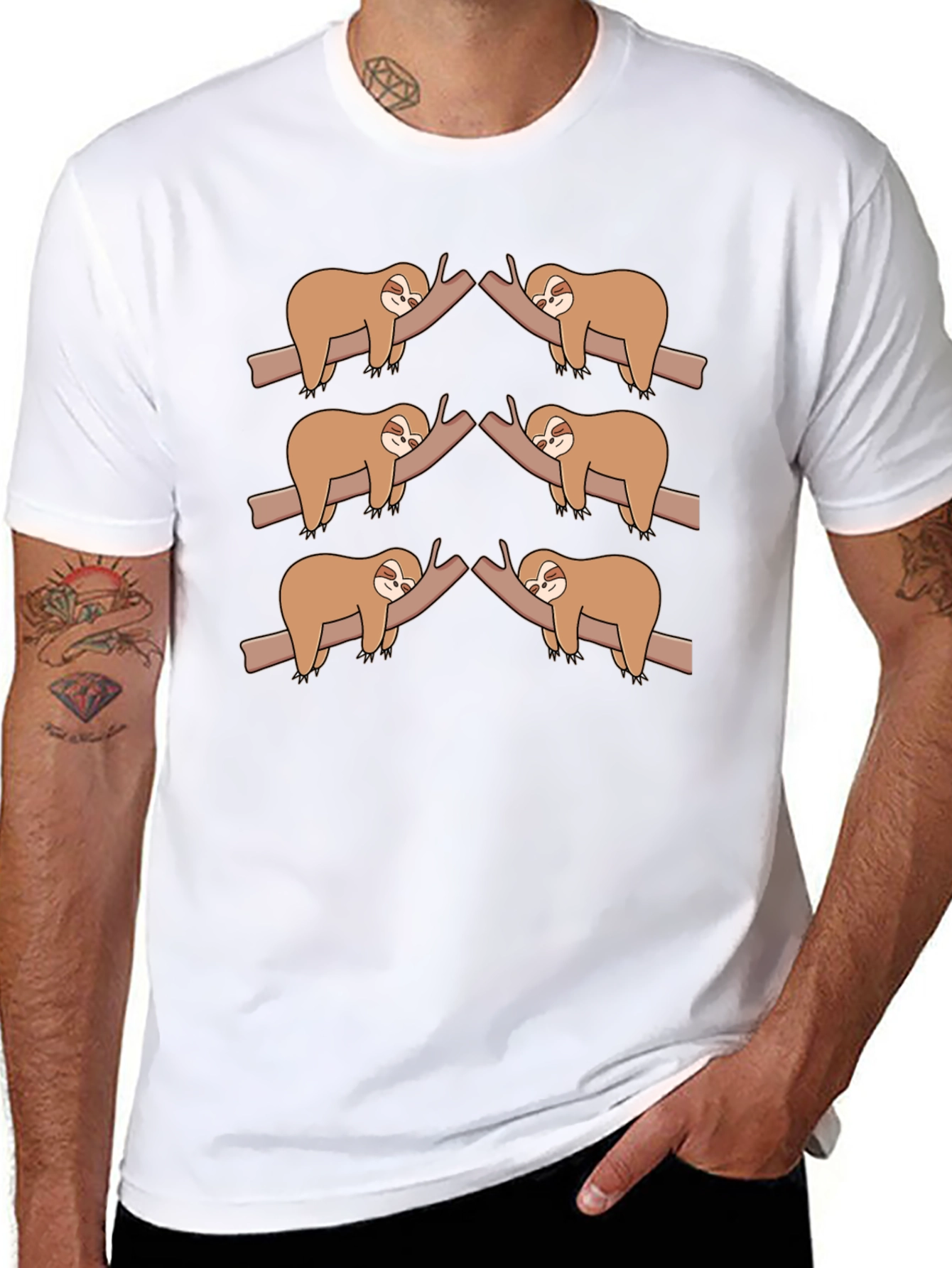 Sloth on Branch Black T-Shirt - Cute Animal Tee