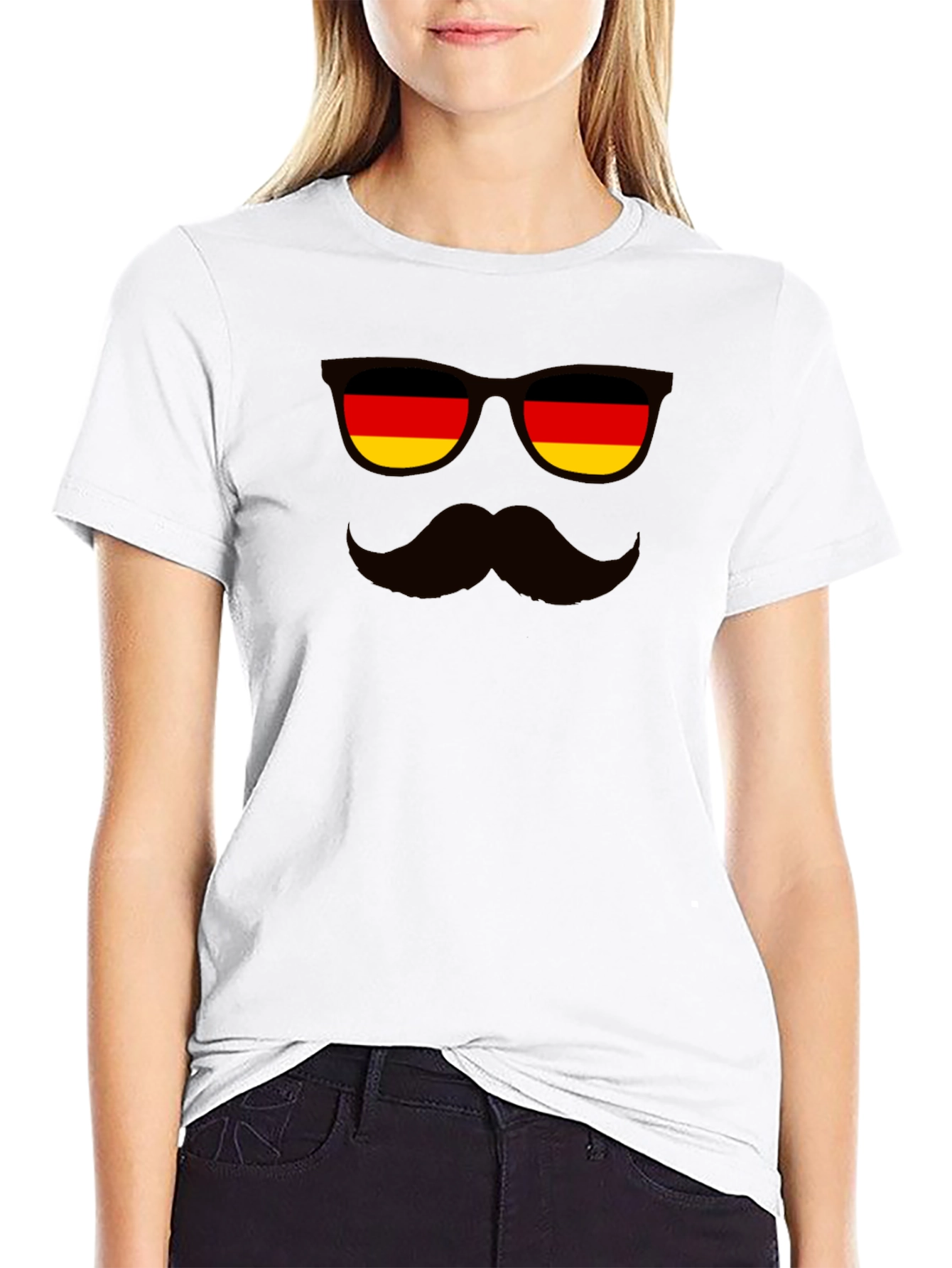 German Flag Sunglasses & Mustache Black T-Shirt