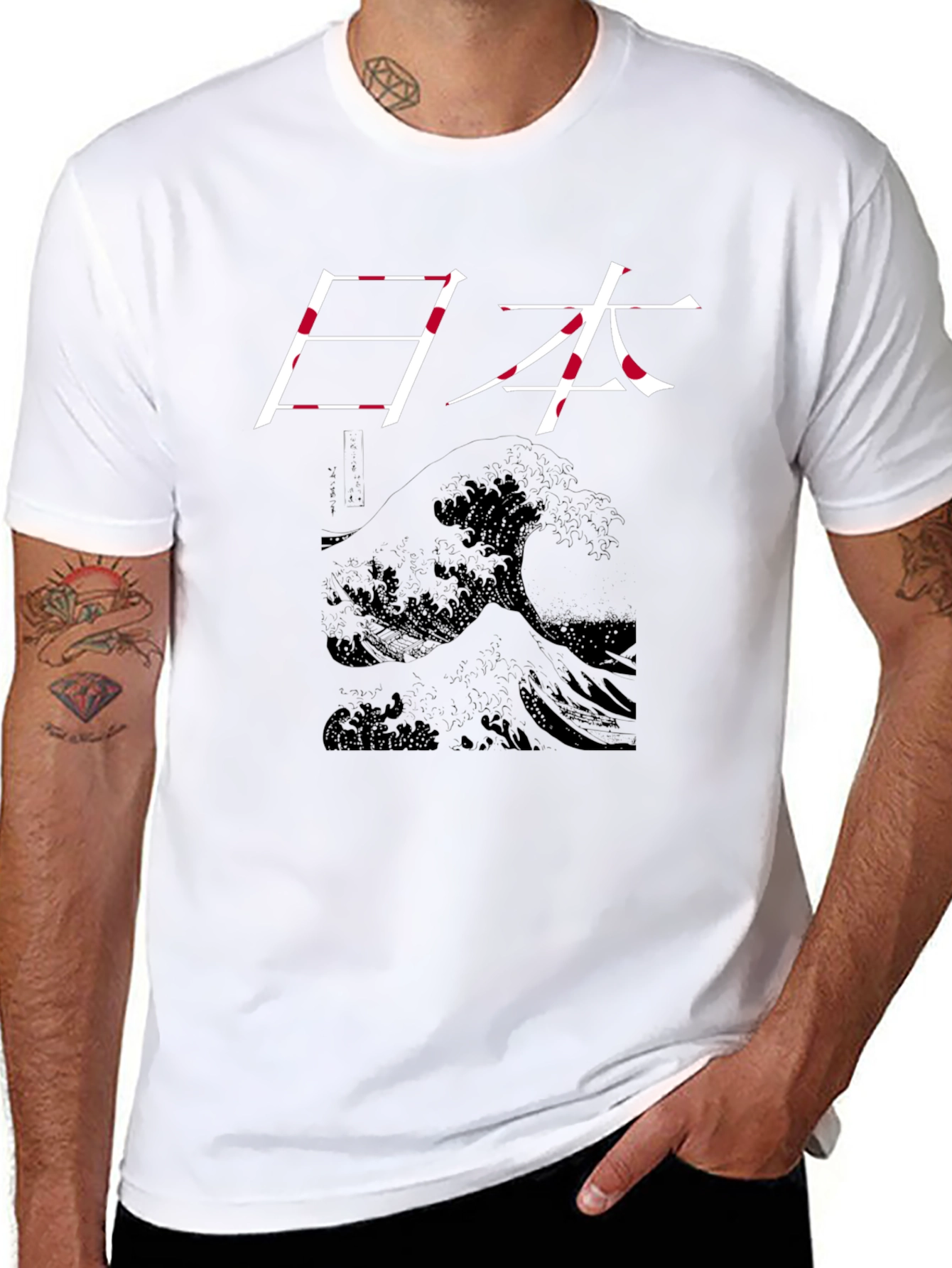 Japanese Wave Art Graphic T-Shirt - Black
