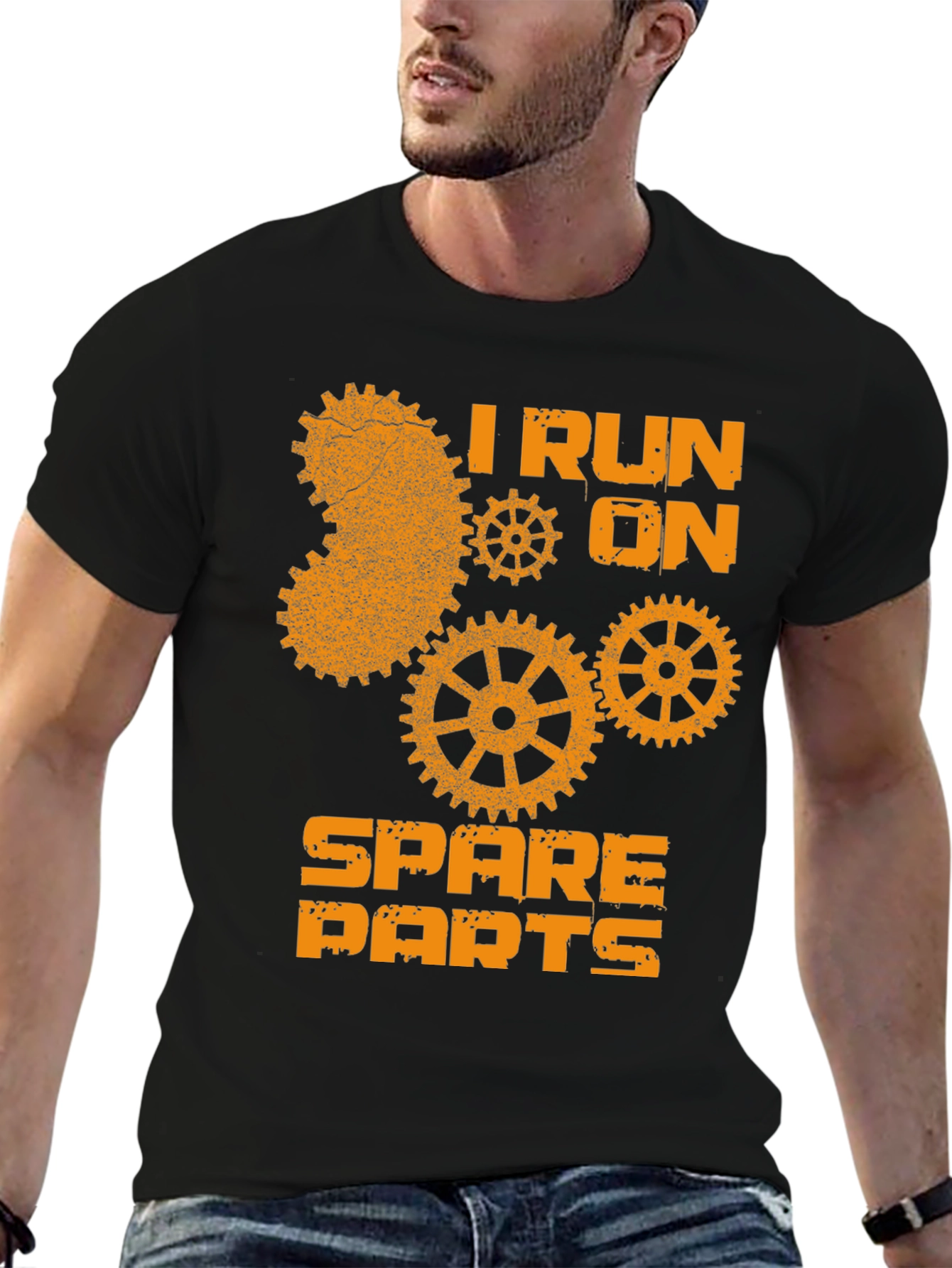 I Run on Spare Parts Mens Black T-Shirt