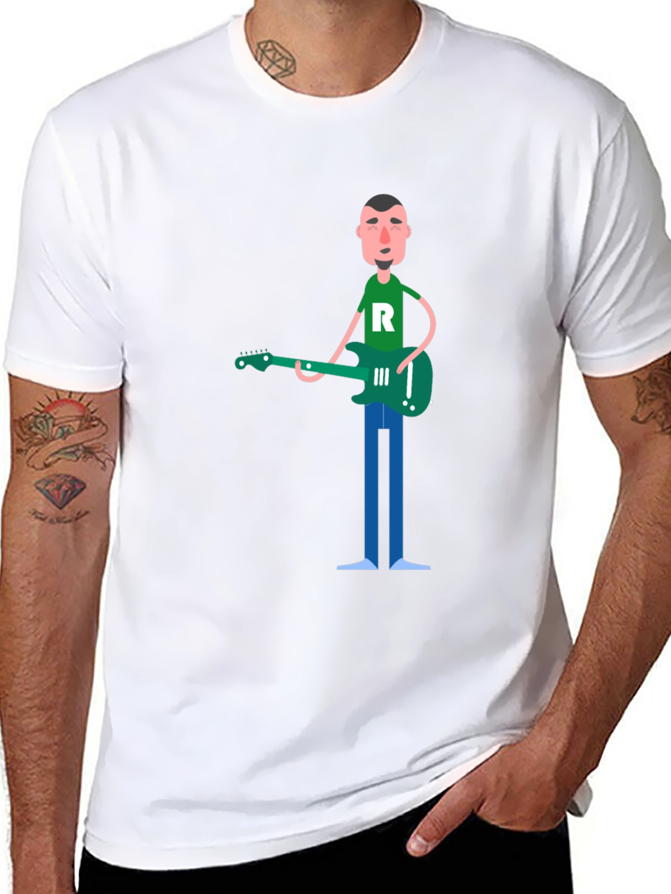Cartoon Guitarist Graphic T-Shirt