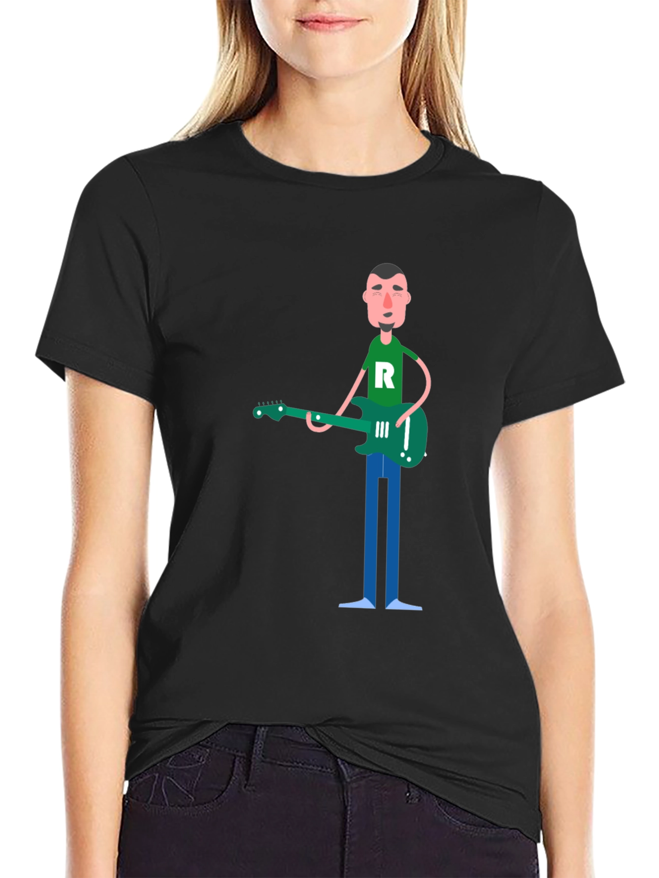 Cartoon Guitarist Graphic T-Shirt