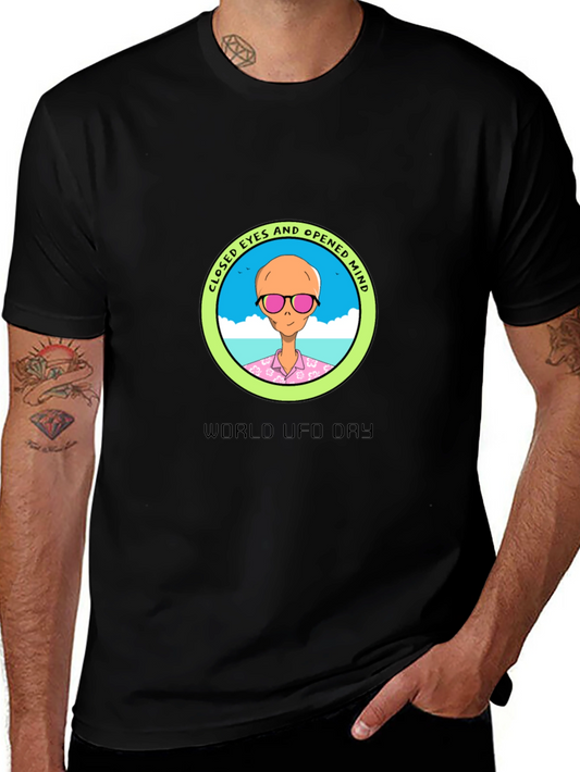 UFO Day T-Shirt - Closed Eyes Opened Mind Alien Graphic Tee