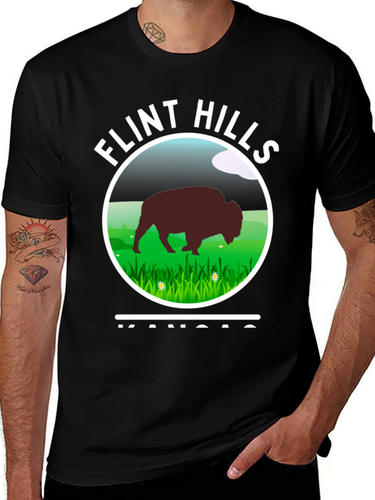 Flint Hills Kansas Graphic T-Shirt - Bison Design