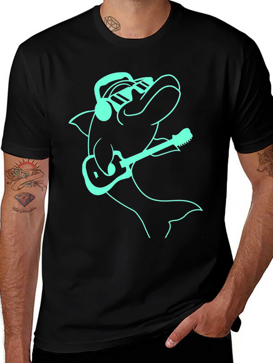 Cool Dolphin Guitarist Graphic Tee - Black