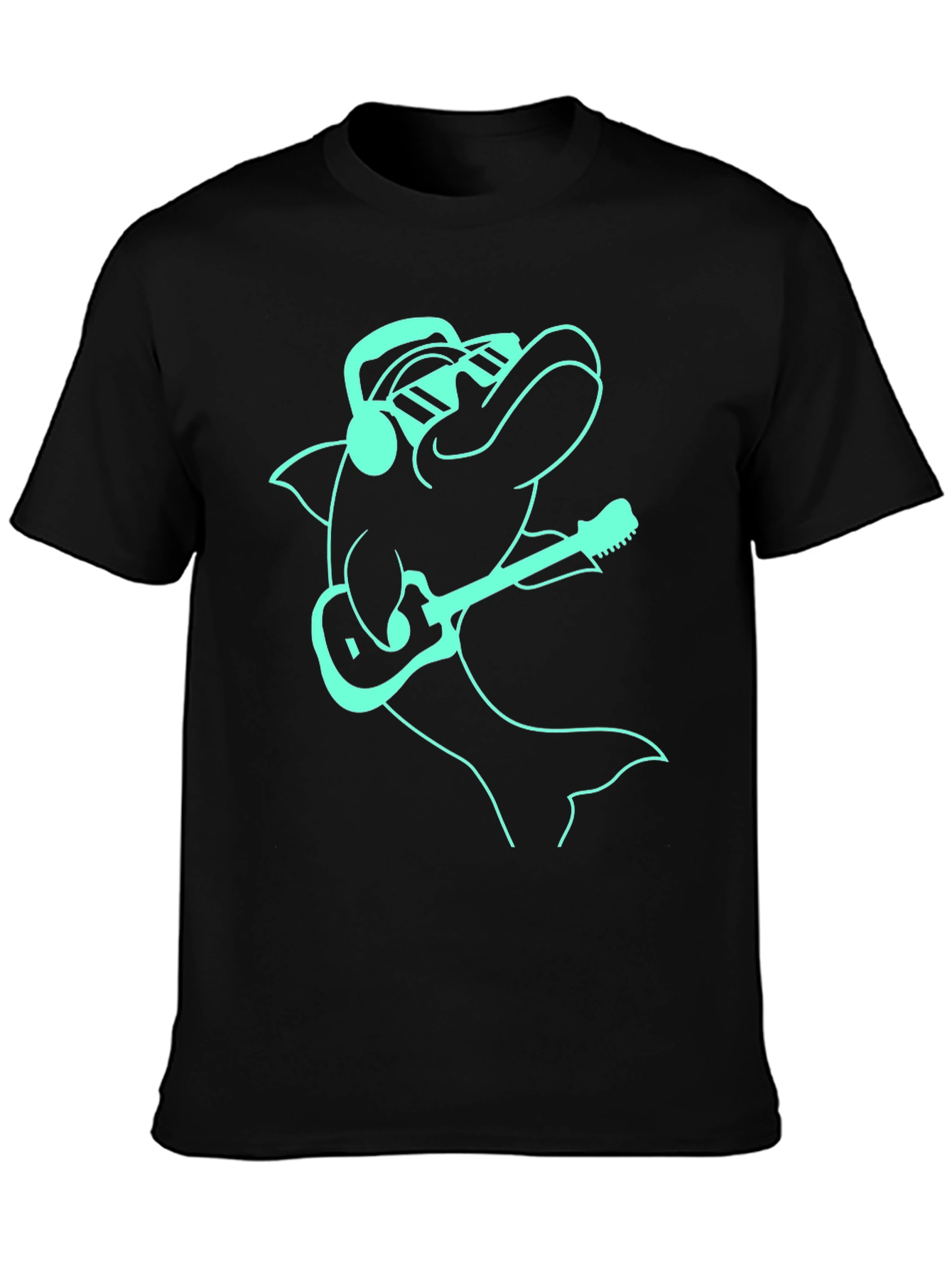 Cool Dolphin Guitarist Graphic Tee - Black