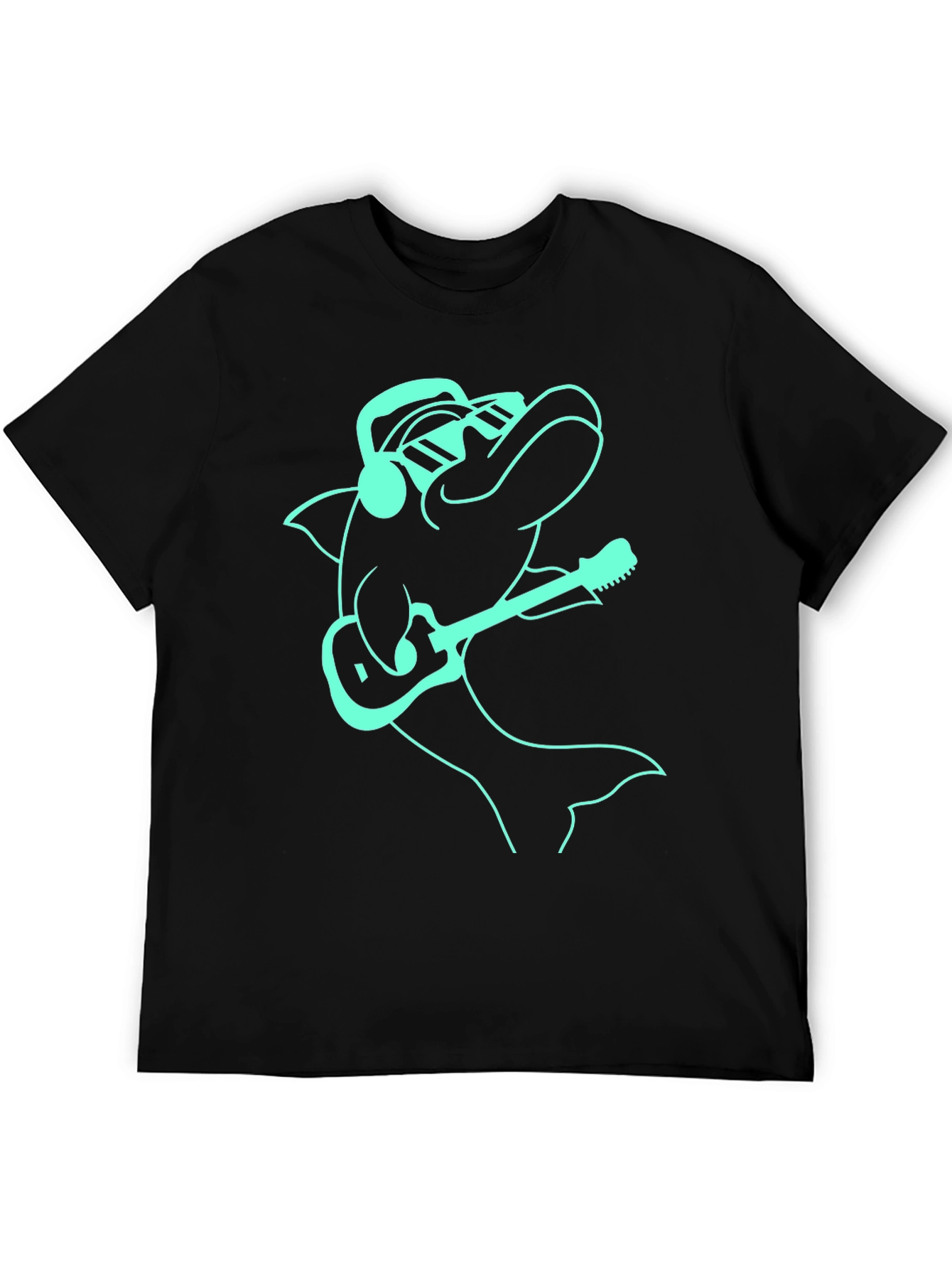 Cool Dolphin Guitarist Graphic Tee - Black