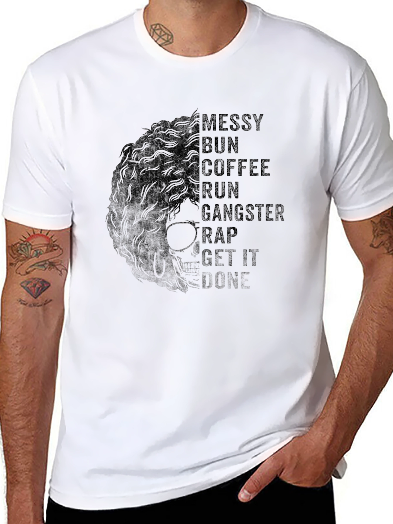 Messy Bun Coffee Run T-Shirt - Black Graphic Tee