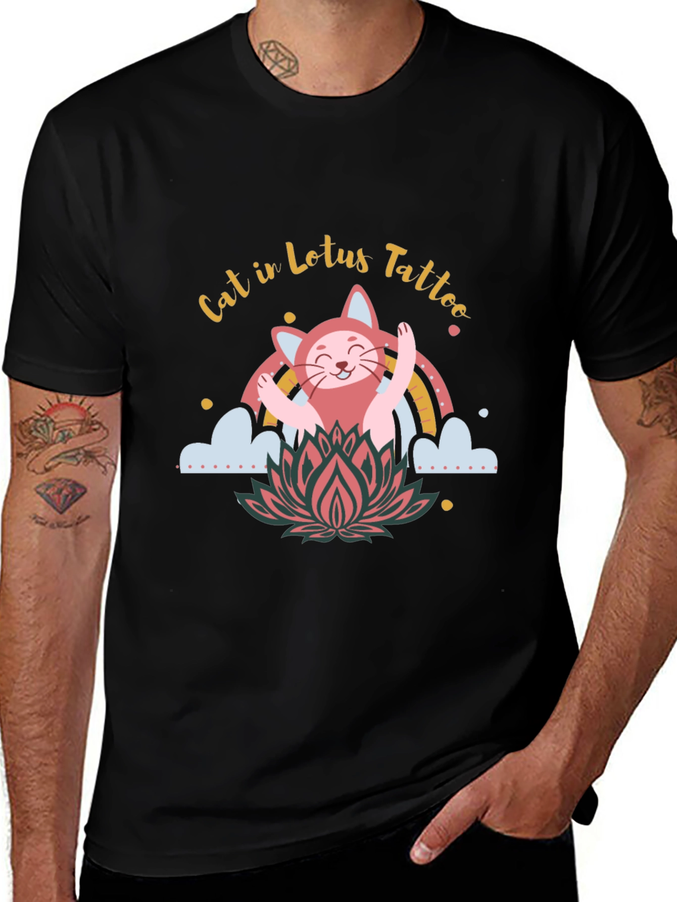 Cat in Lotus Tattoo Graphic Tee
