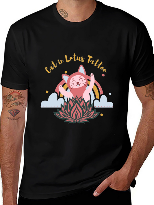 Cat in Lotus Tattoo Graphic Tee