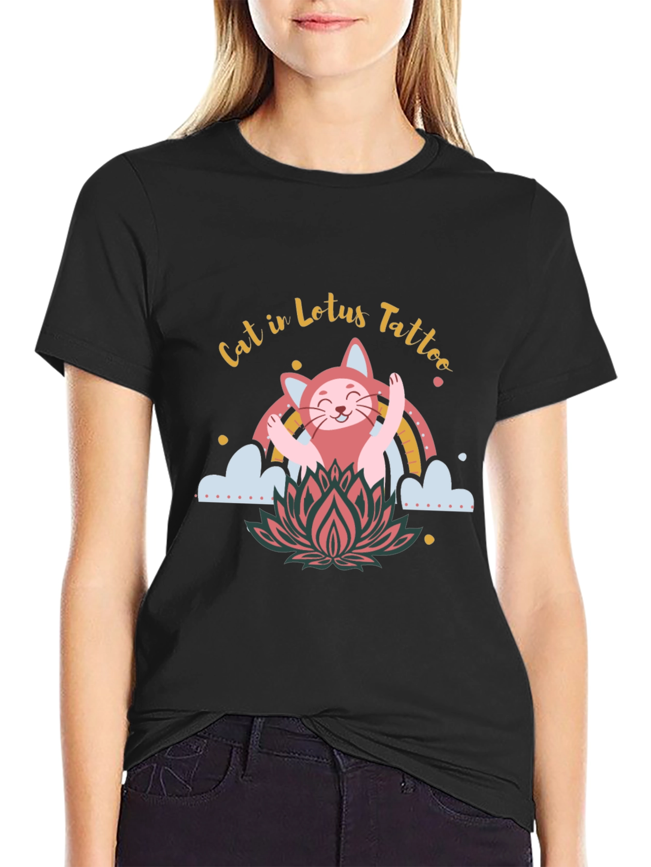 Cat in Lotus Tattoo Graphic Tee