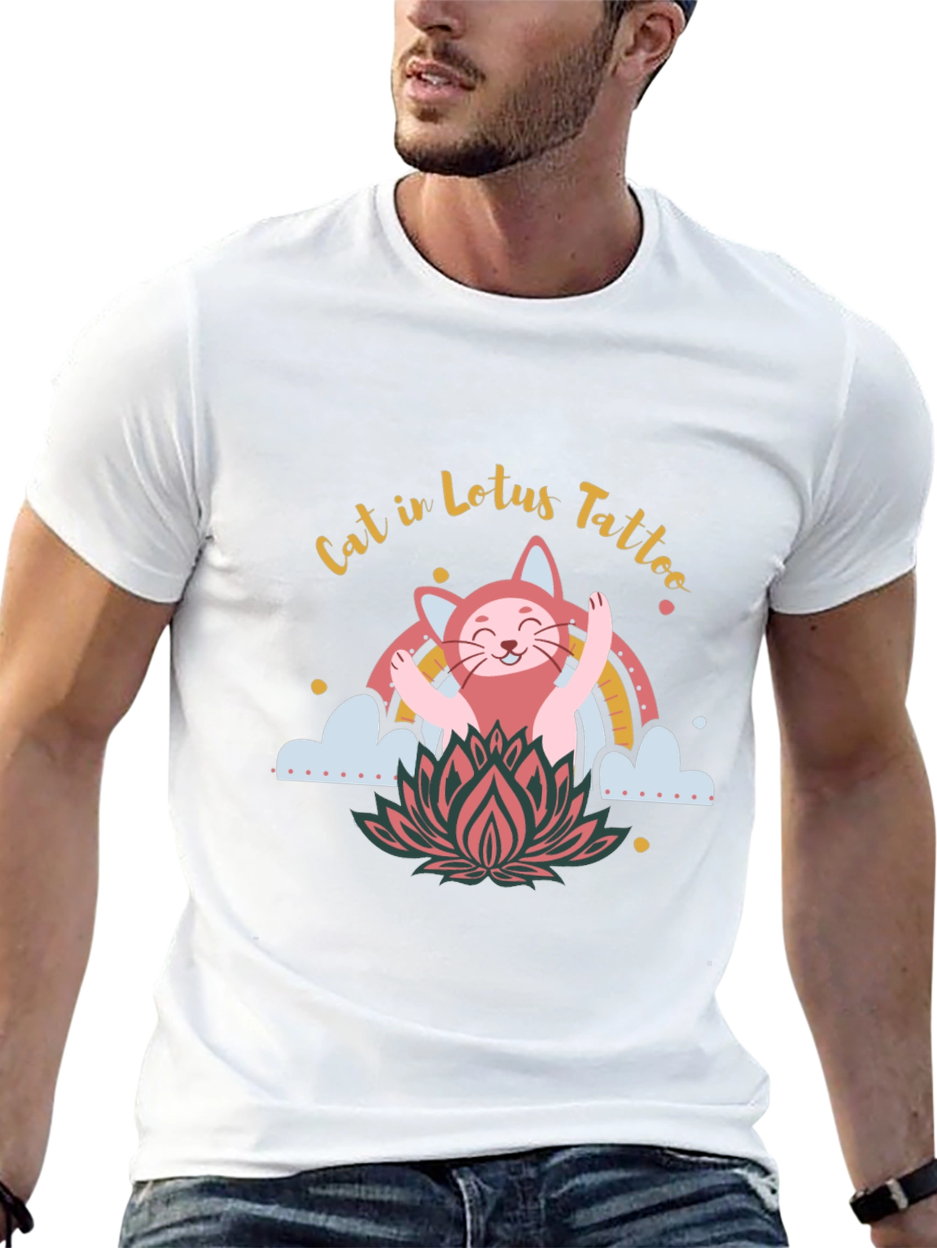 Cat in Lotus Tattoo Graphic Tee