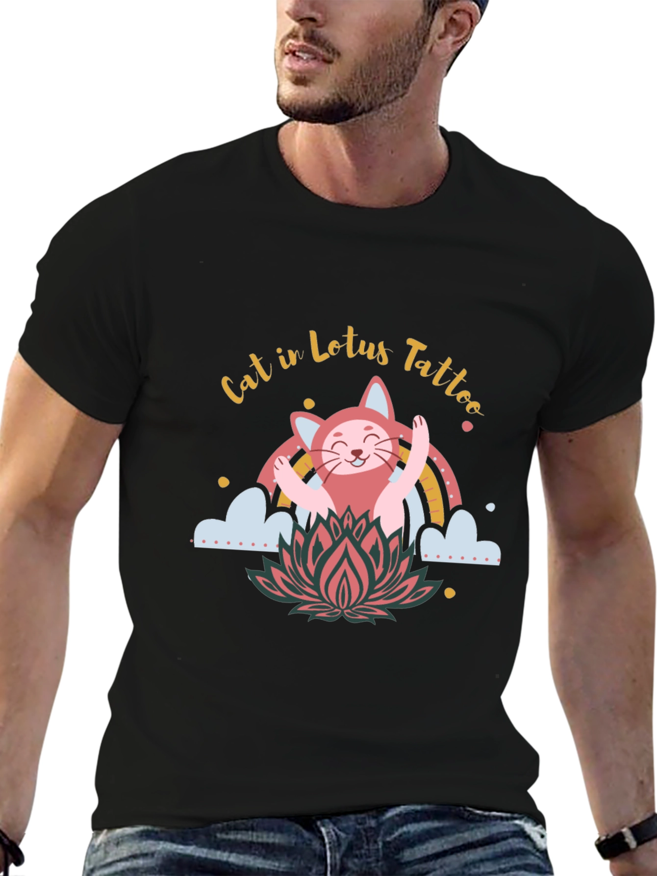 Cat in Lotus Tattoo Graphic Tee