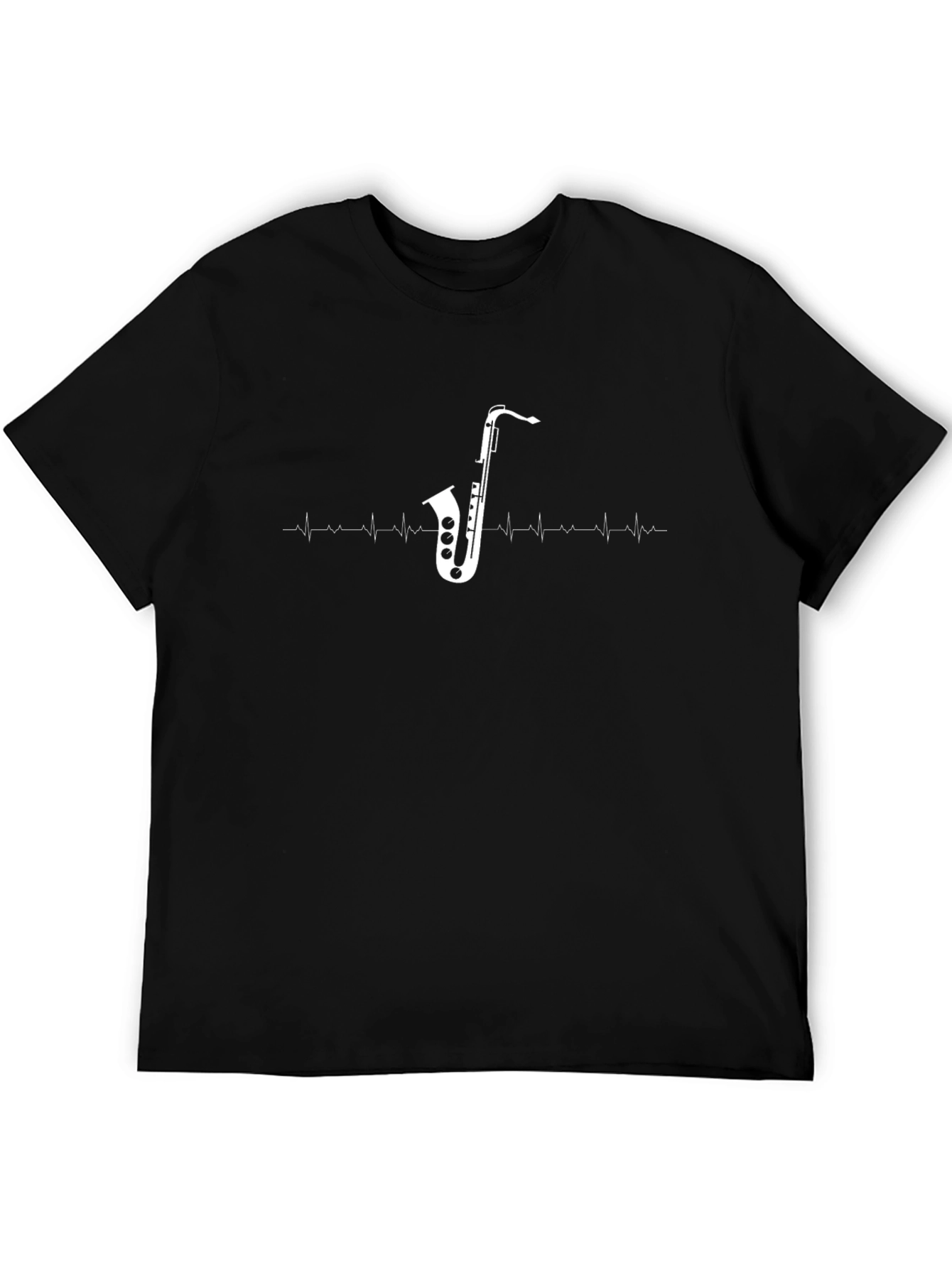 Saxophone Heartbeat Graphic Tee - Musicians Black T-Shirt