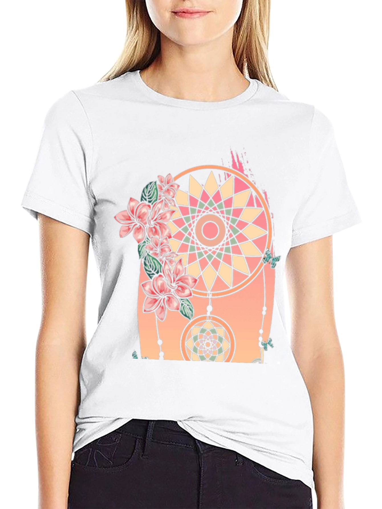 Dreamcatcher Floral Print Black T-Shirt