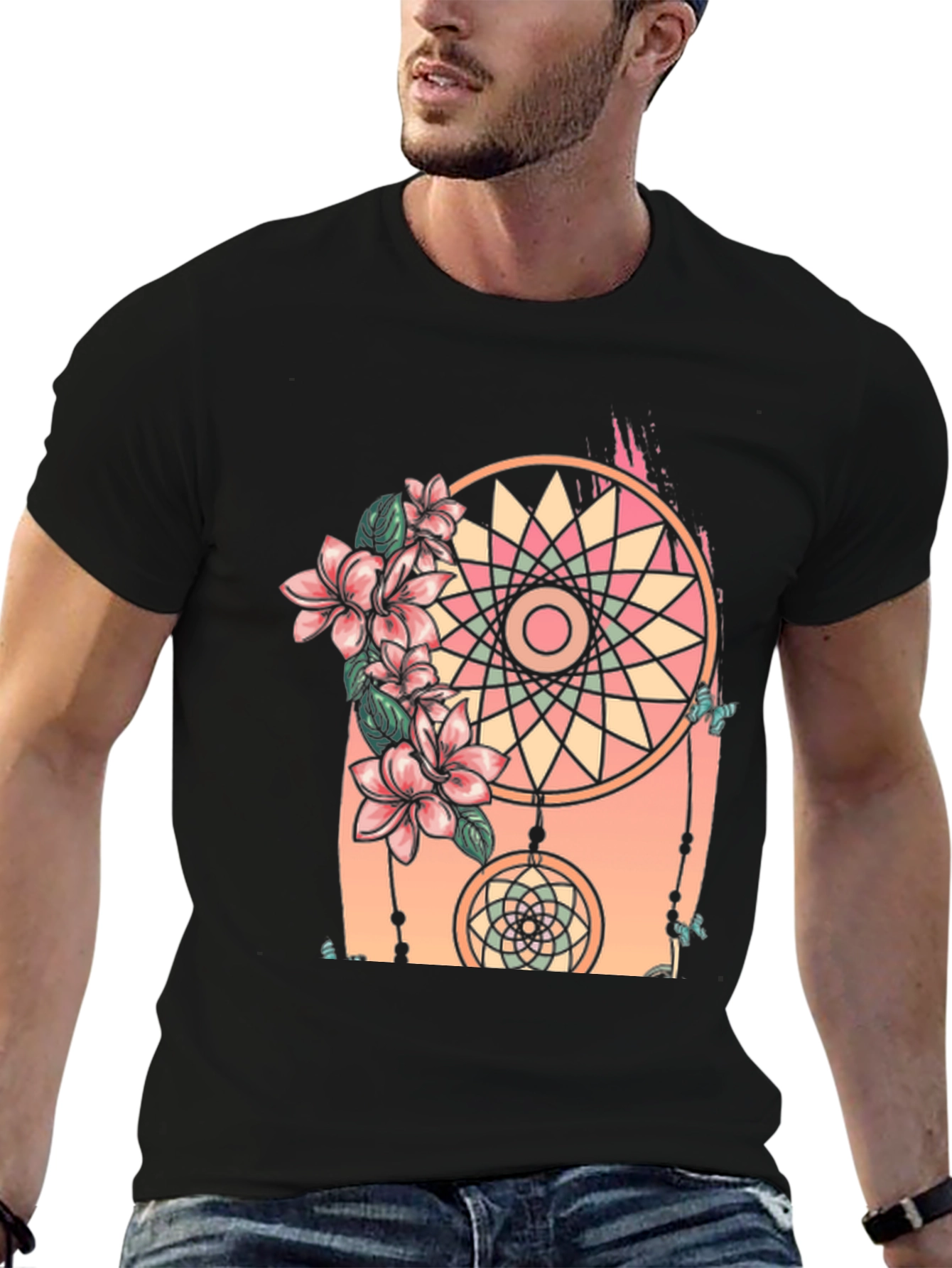 Dreamcatcher Floral Print Black T-Shirt