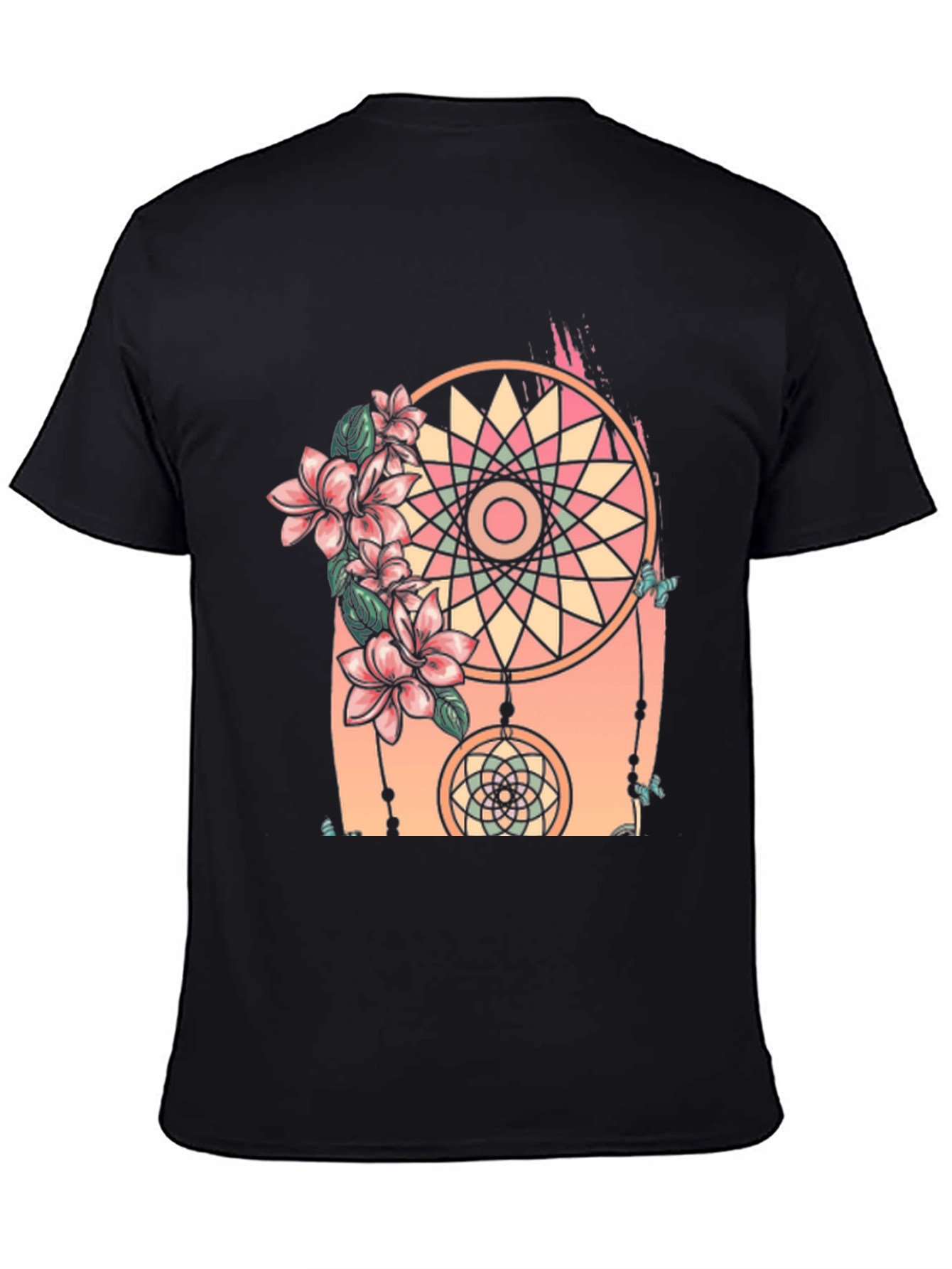 Dreamcatcher Floral Print Black T-Shirt