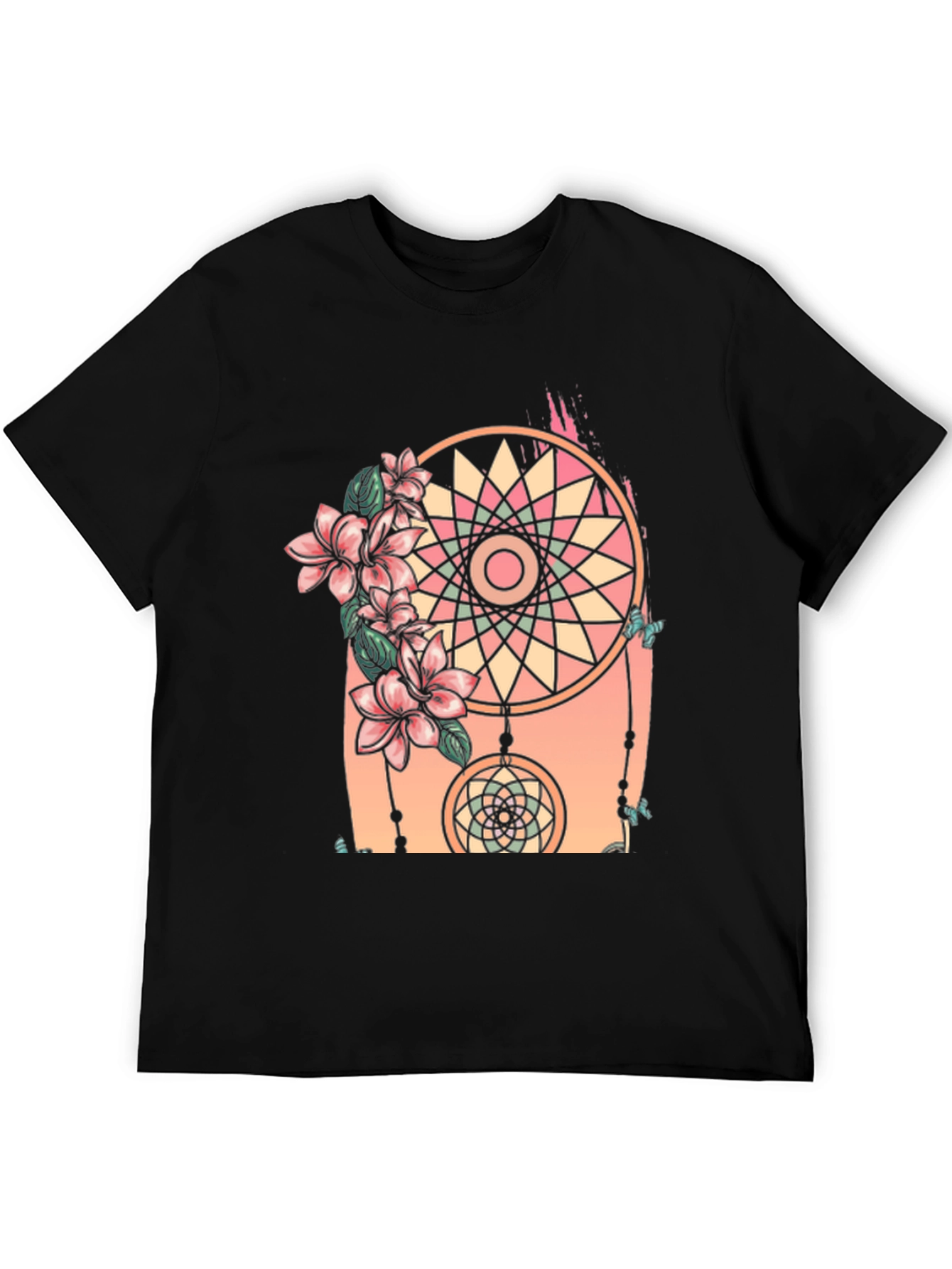 Dreamcatcher Floral Print Black T-Shirt