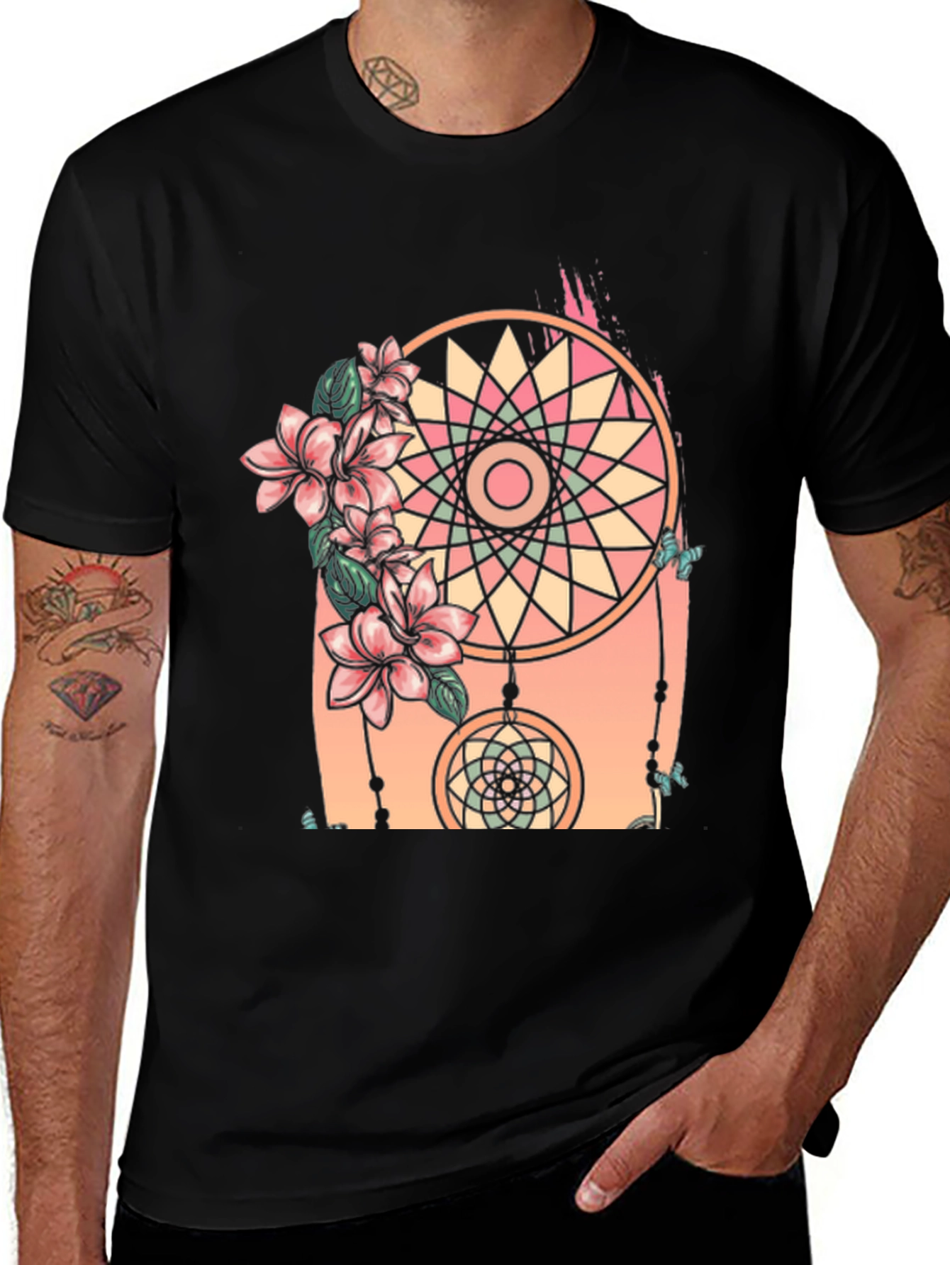Dreamcatcher Floral Print Black T-Shirt