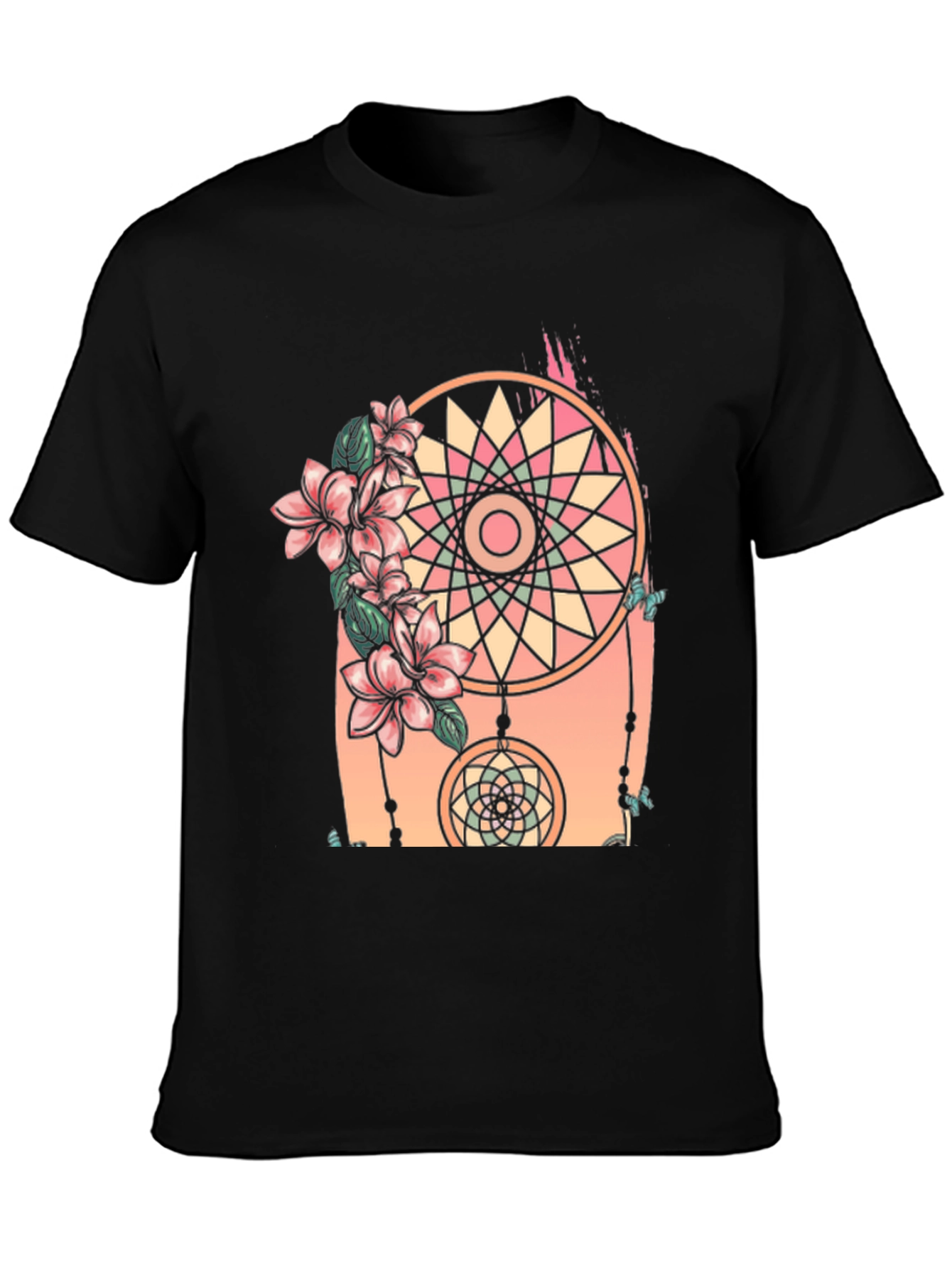 Dreamcatcher Floral Print Black T-Shirt