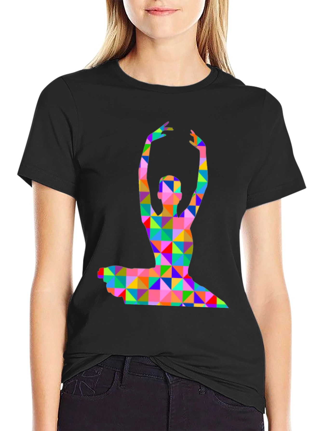 Geometric Ballerina Graphic T-Shirt - Black