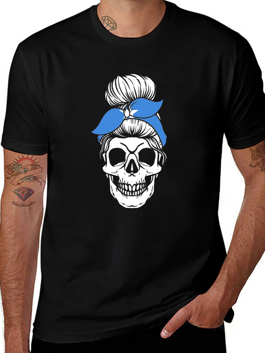 Skull Messy Bun T-Shirt - Graphic Tee for Women